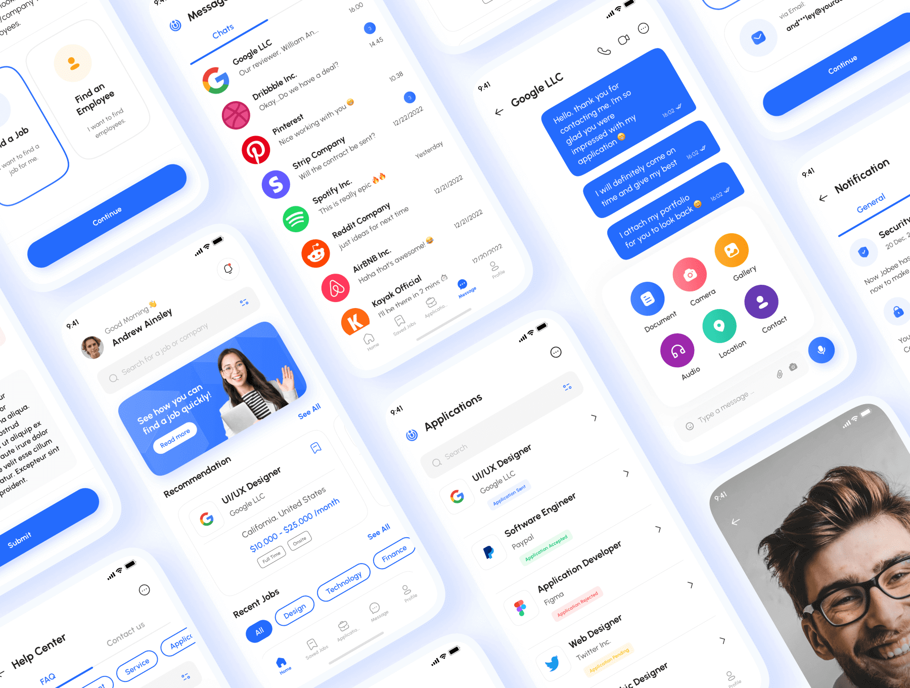 200多个简洁大气蓝色工作求职主题APP UI界面素材包