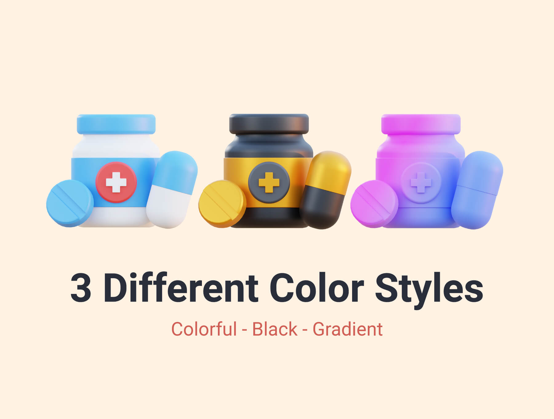 12个具有3种不同颜色的医疗医生救护主题3D图标素材包