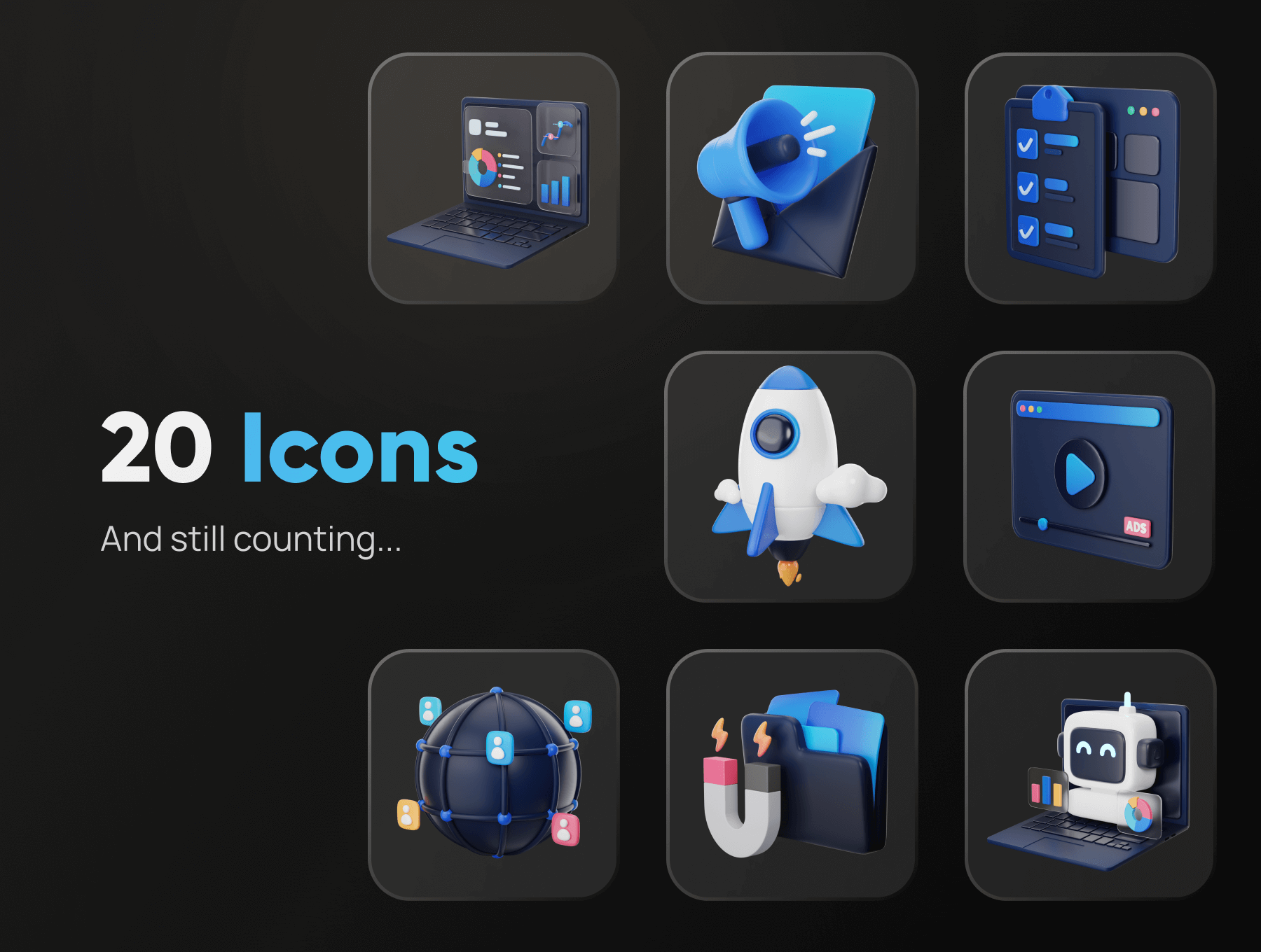 20个SEO和营销主题创意3D图标素材包