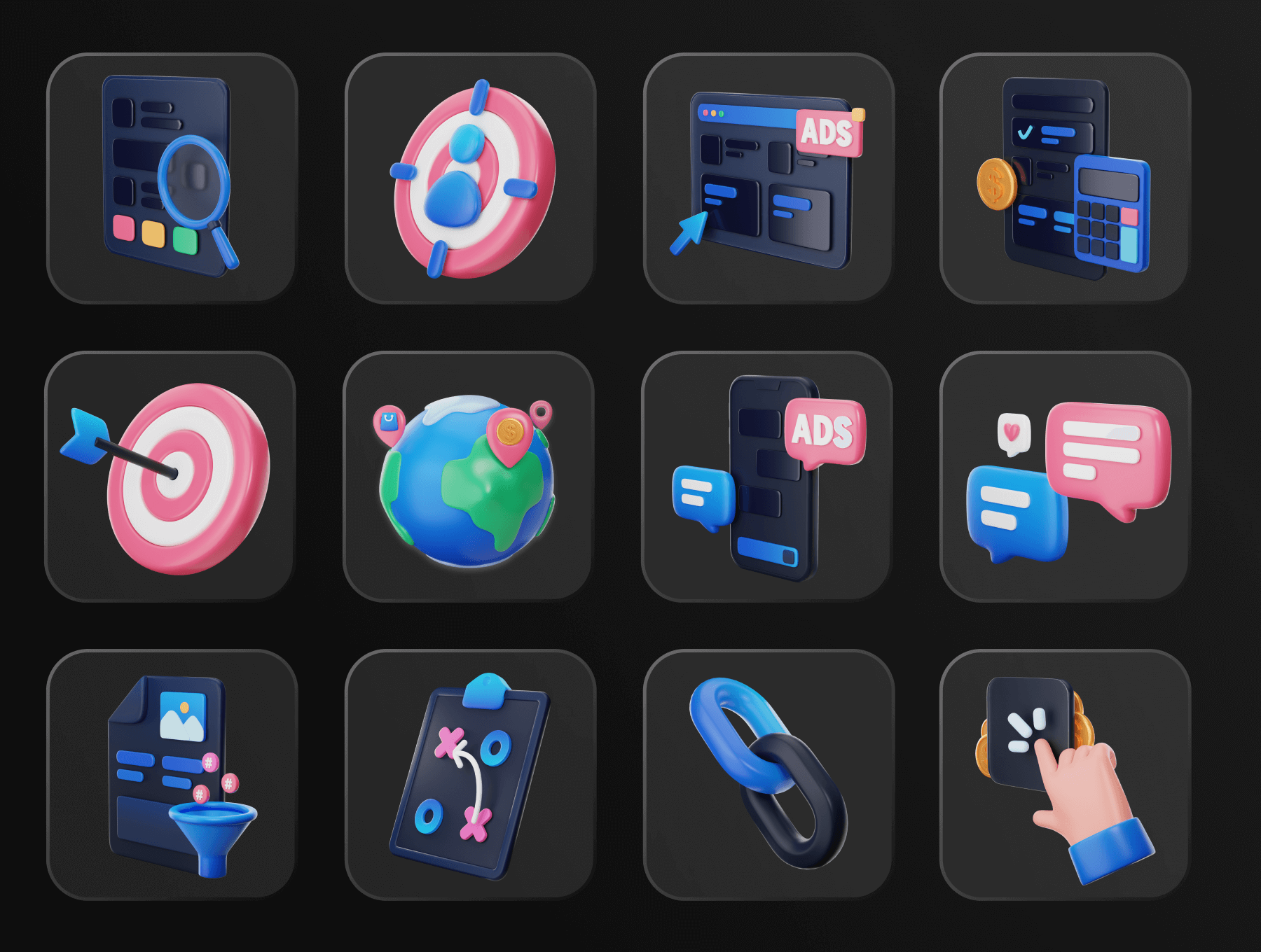 20个SEO和营销主题创意3D图标素材包