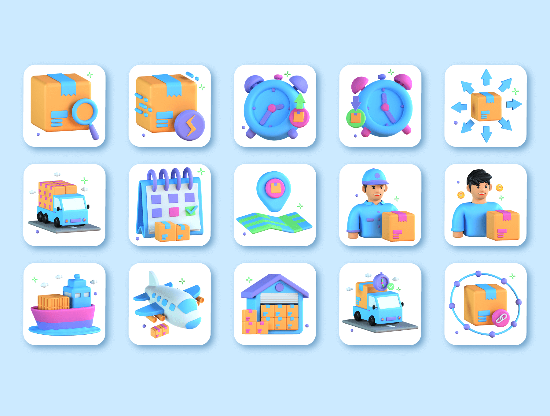 30个运输快递物流主题3D图标素材