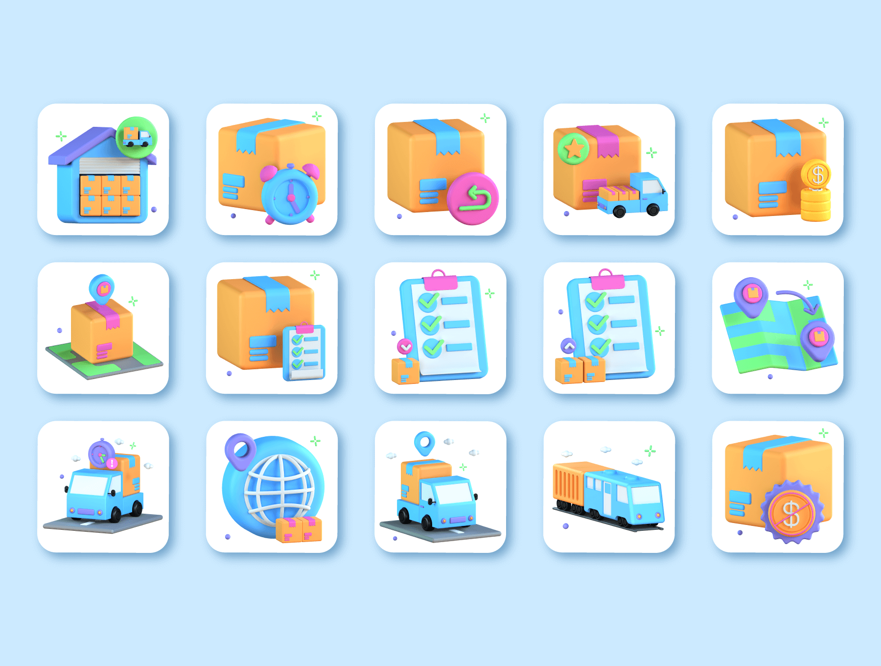 30个运输快递物流主题3D图标素材