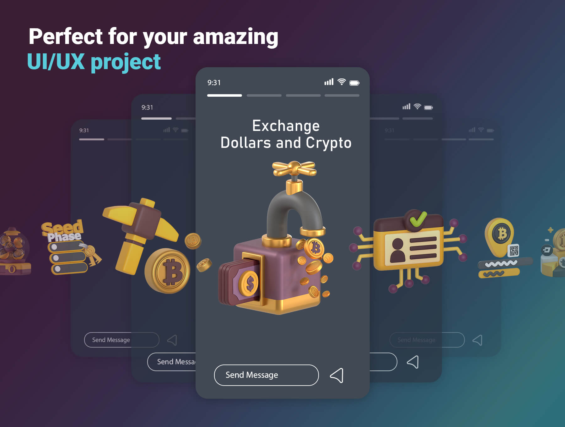 精品素材:50个高级金色质感的NFT货币主题3D图标