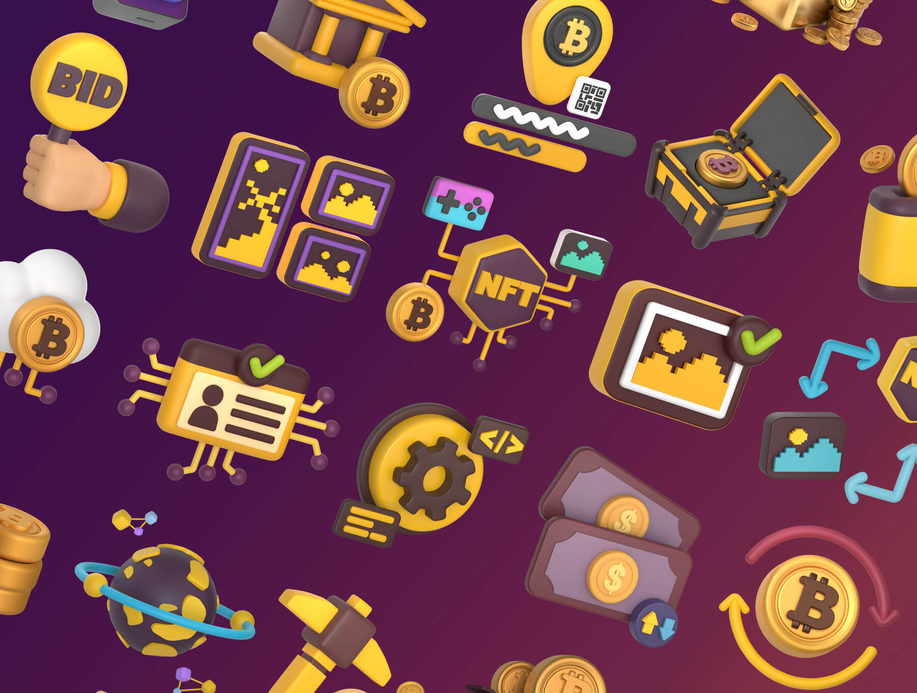 精品素材:50个高级金色质感的NFT货币主题3D图标