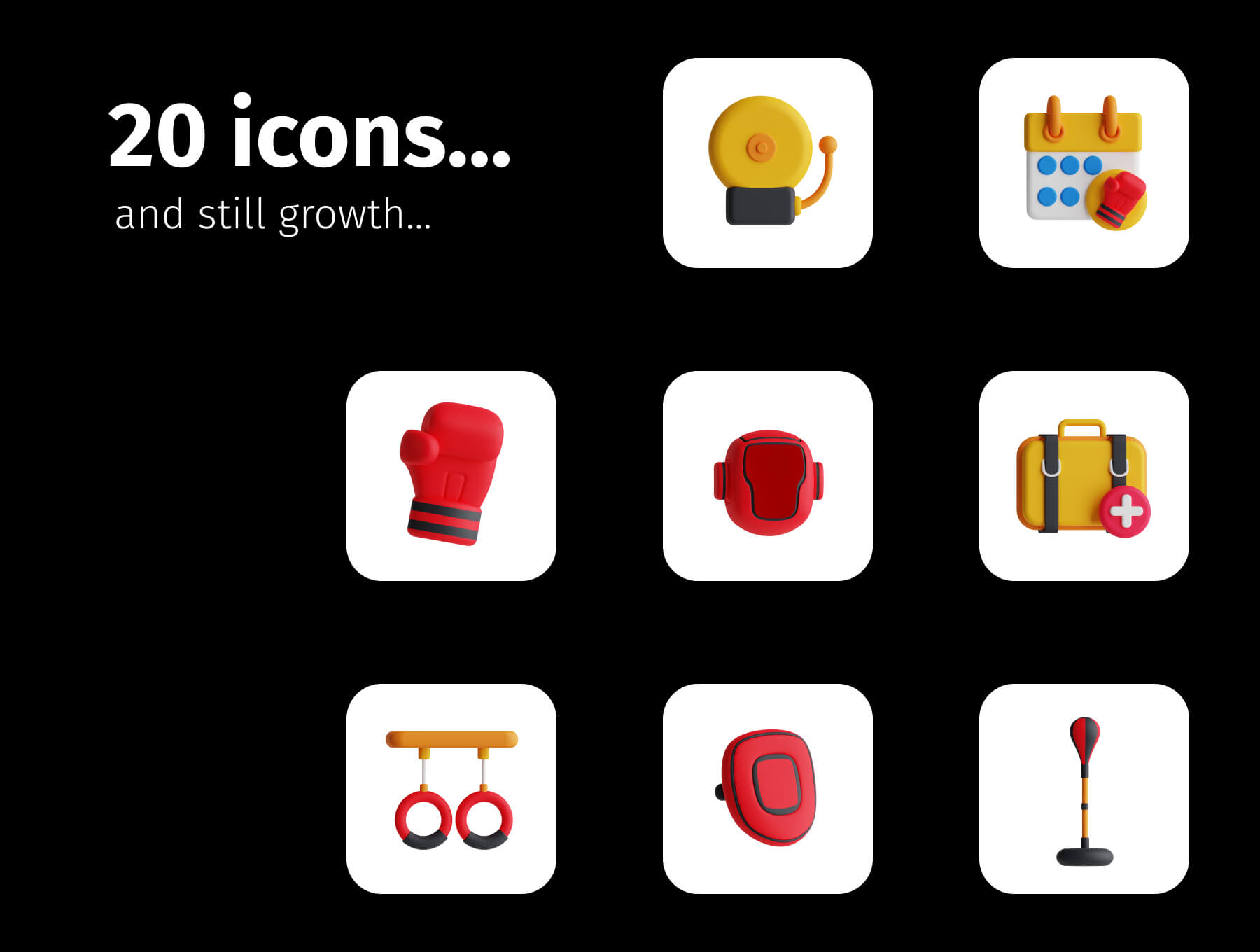 红黄颜色搭配拳击主题3D图标模型素材包