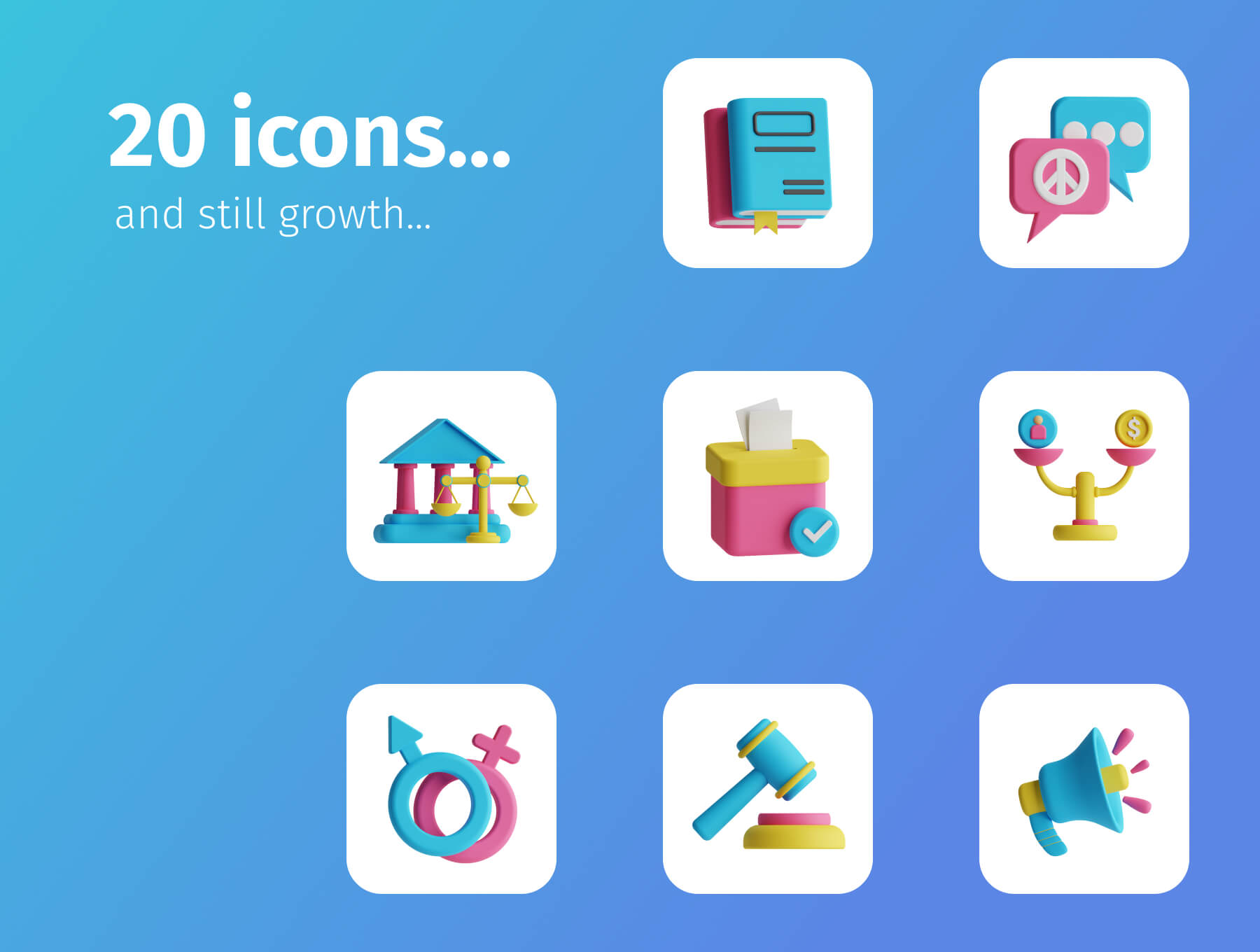 20个漂亮的合同协议文书主题3D图标素材包