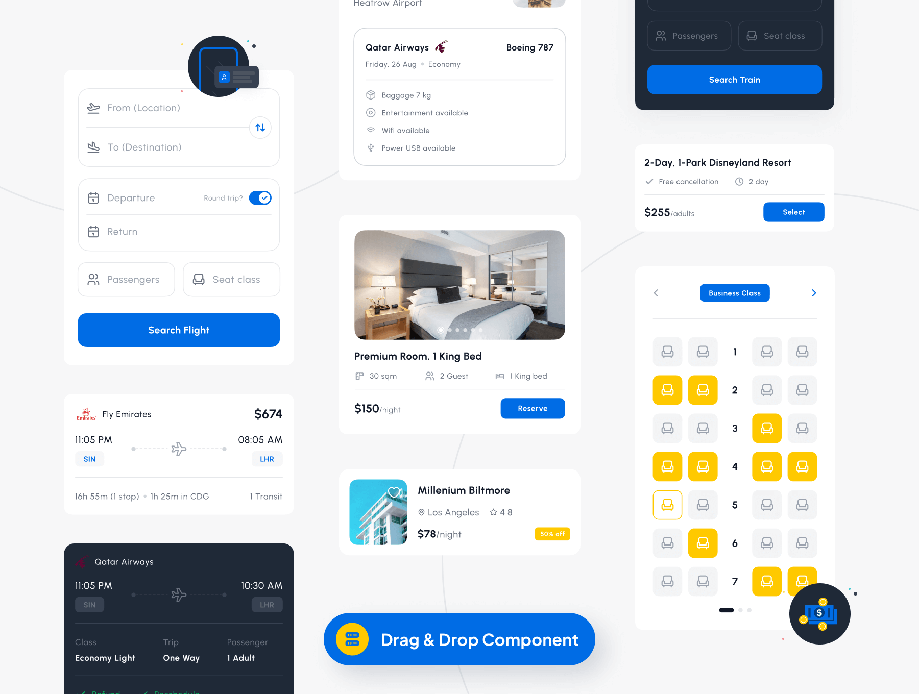 150个旅游旅行酒店预订主题APP UI Kit界面素材包