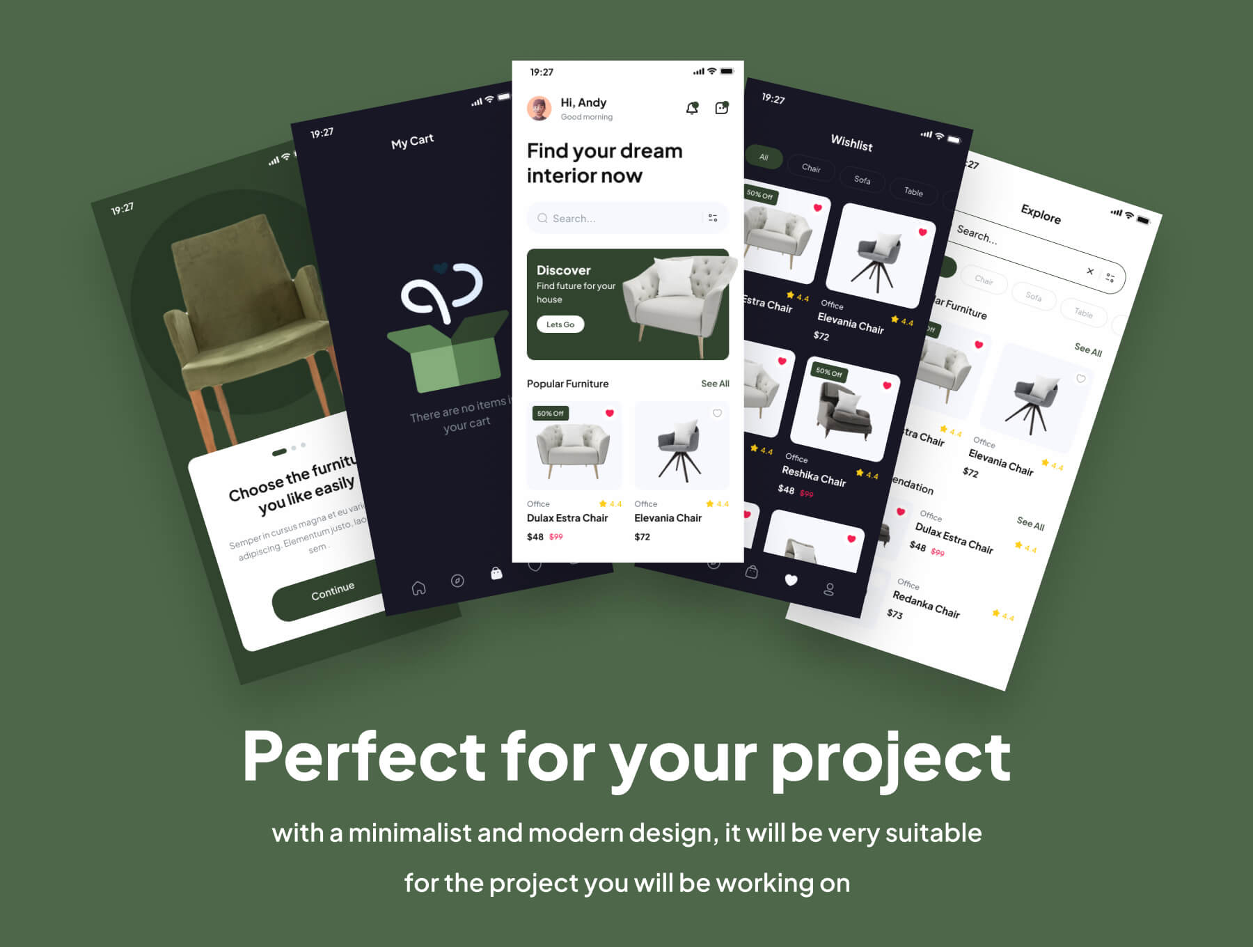 50个深绿色家具售卖APP UI 界面素材包