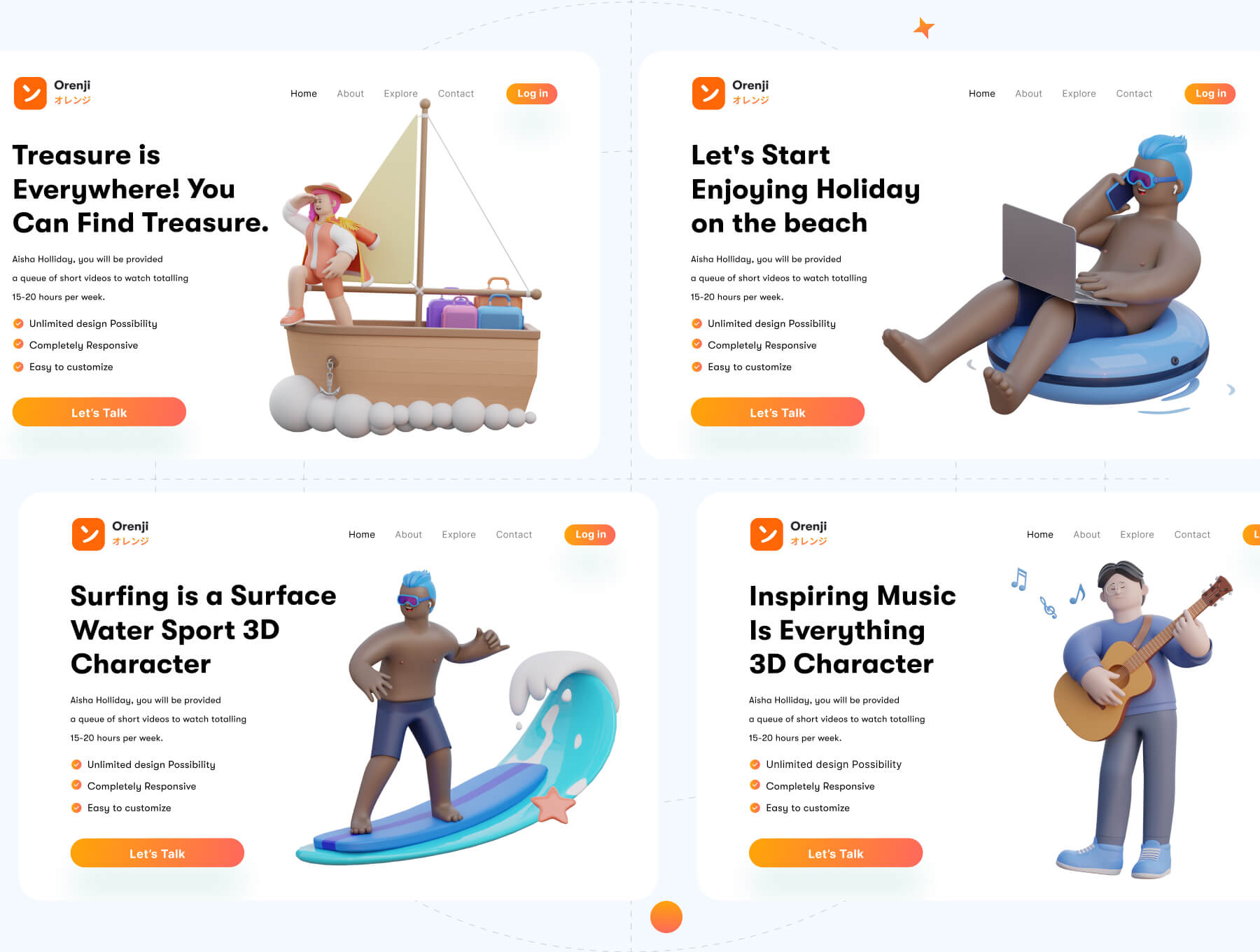 25个可用于网页APP和PPT设计的3D人物角色素材包（Blender）