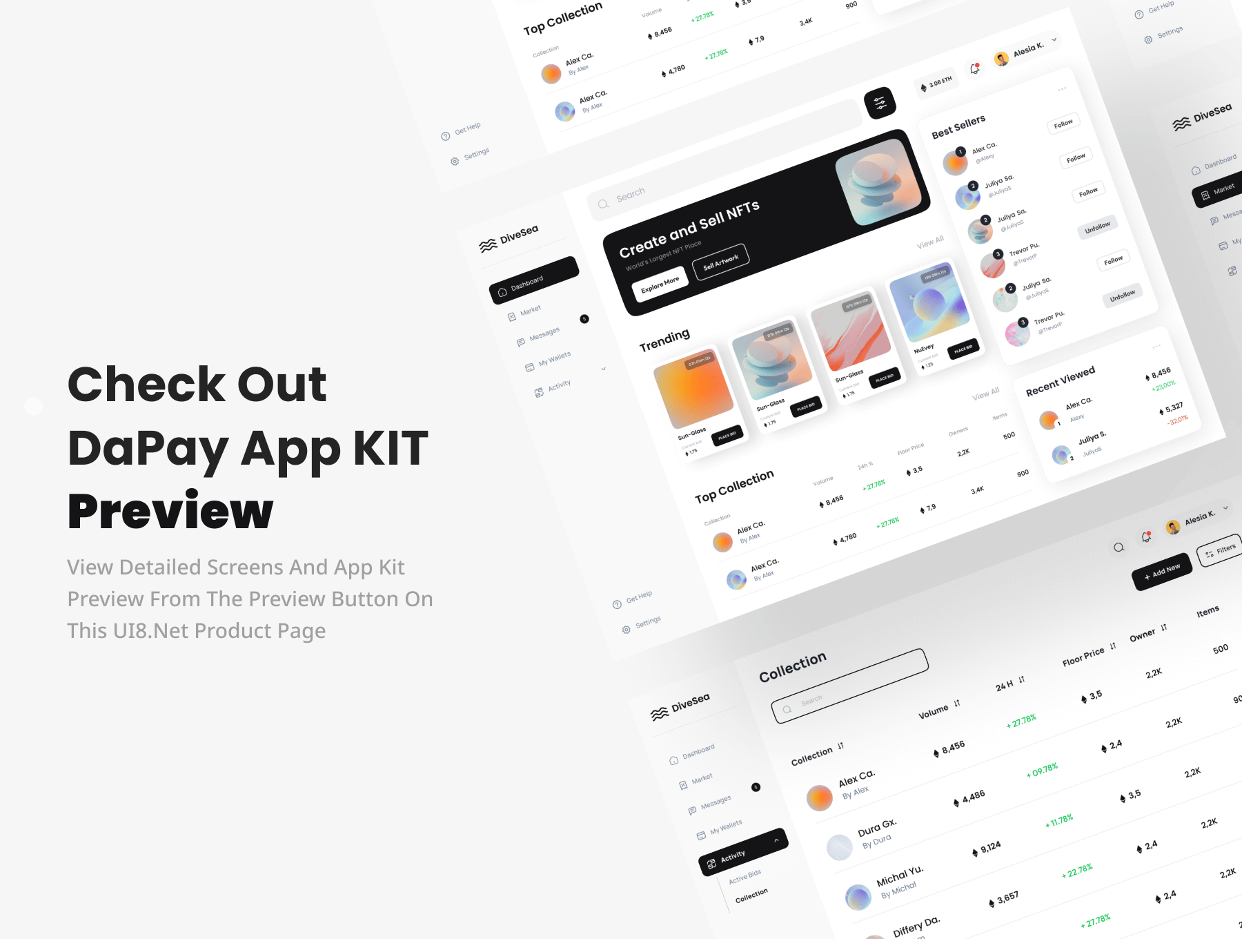 30个适合于NFT主题的黑白配色后台管理Web界面素材包
