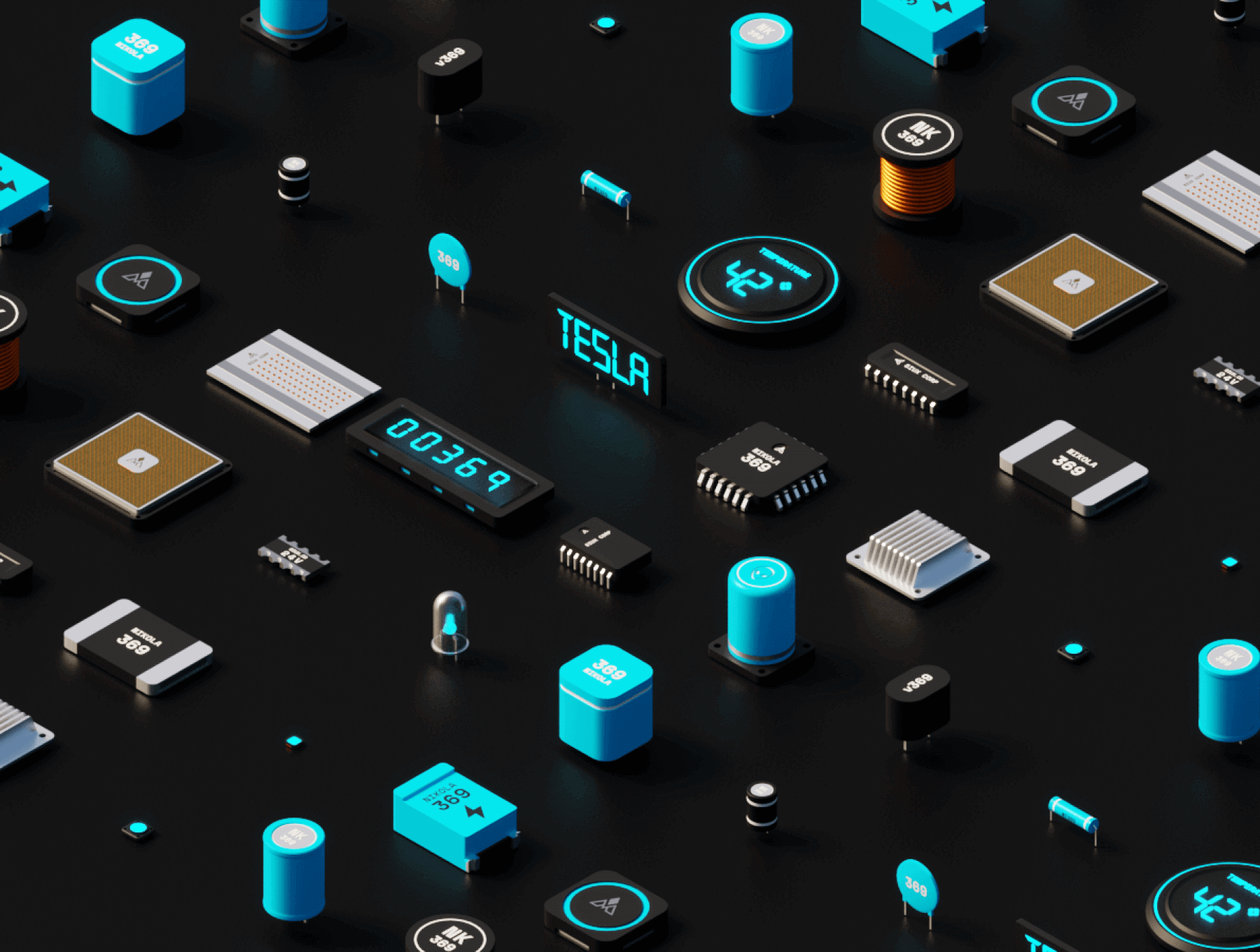 Blender设计的2.5D风格多边形元件芯片主题模型