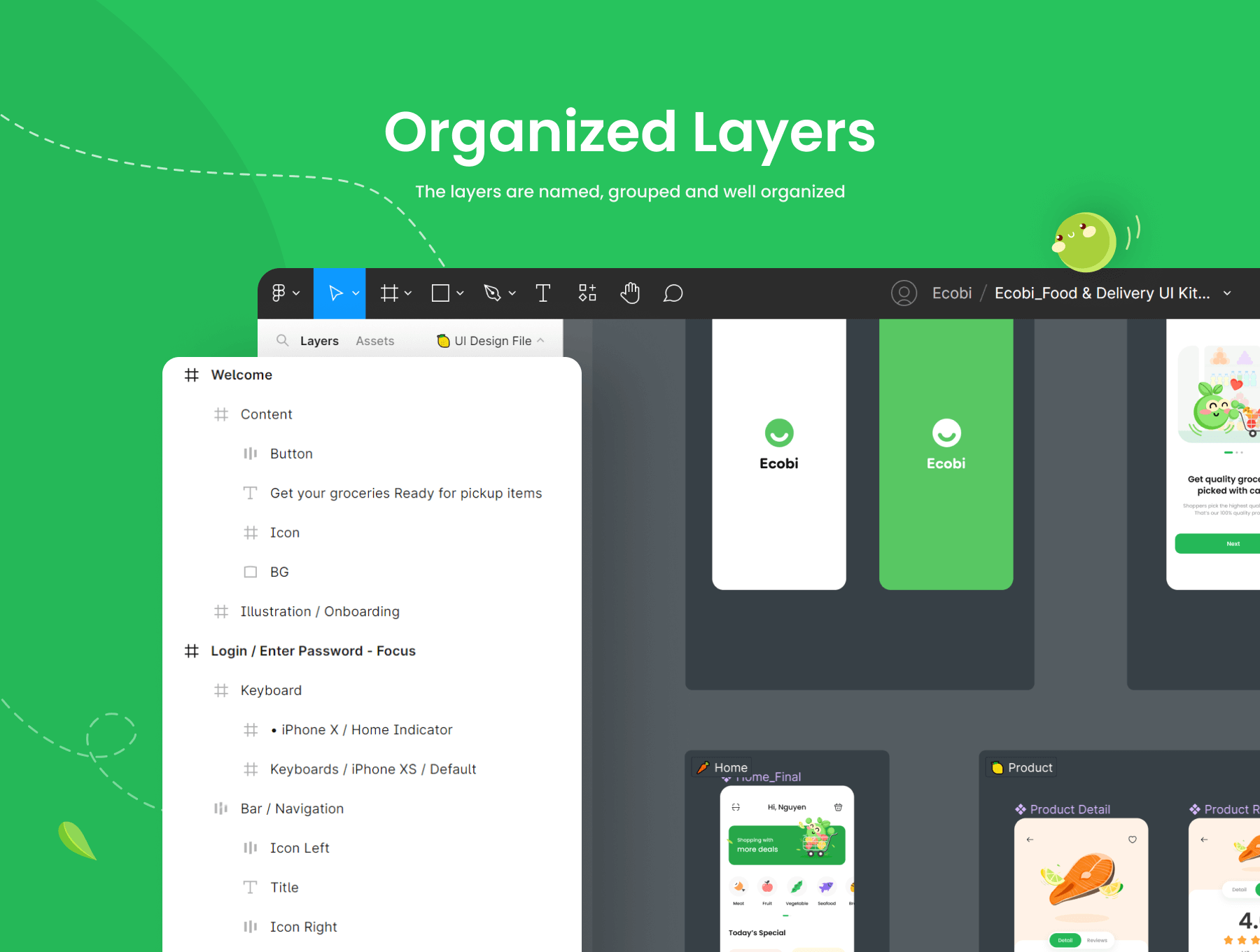 40个风格可爱的绿色食品外卖配送主题APP UI界面素材包