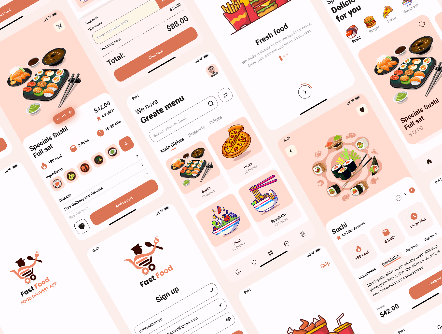 85个设计温馨的送餐外卖主题APP UI界面素材包