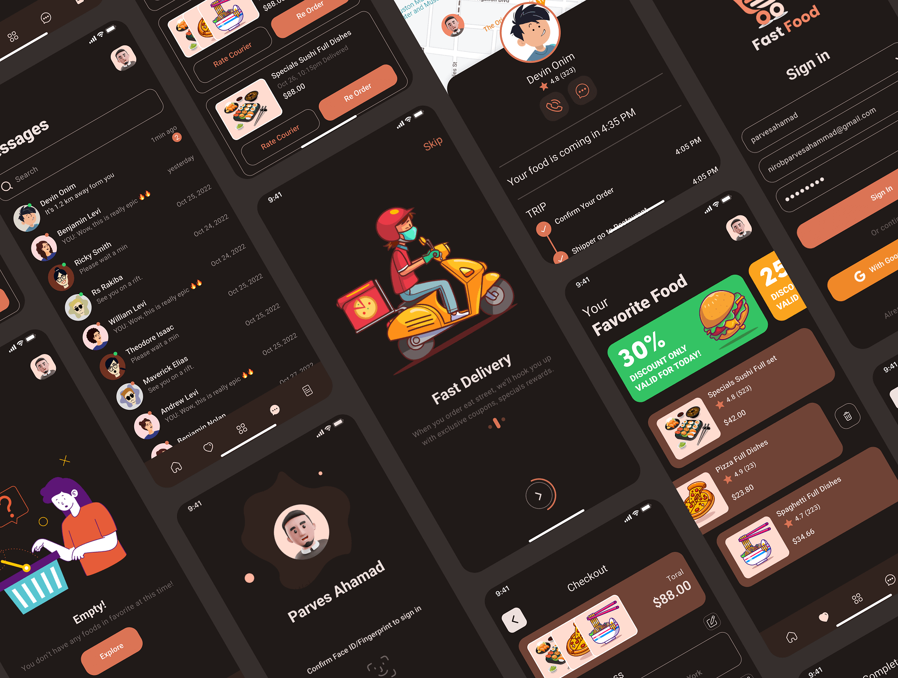 85个设计温馨的送餐外卖主题APP UI界面素材包