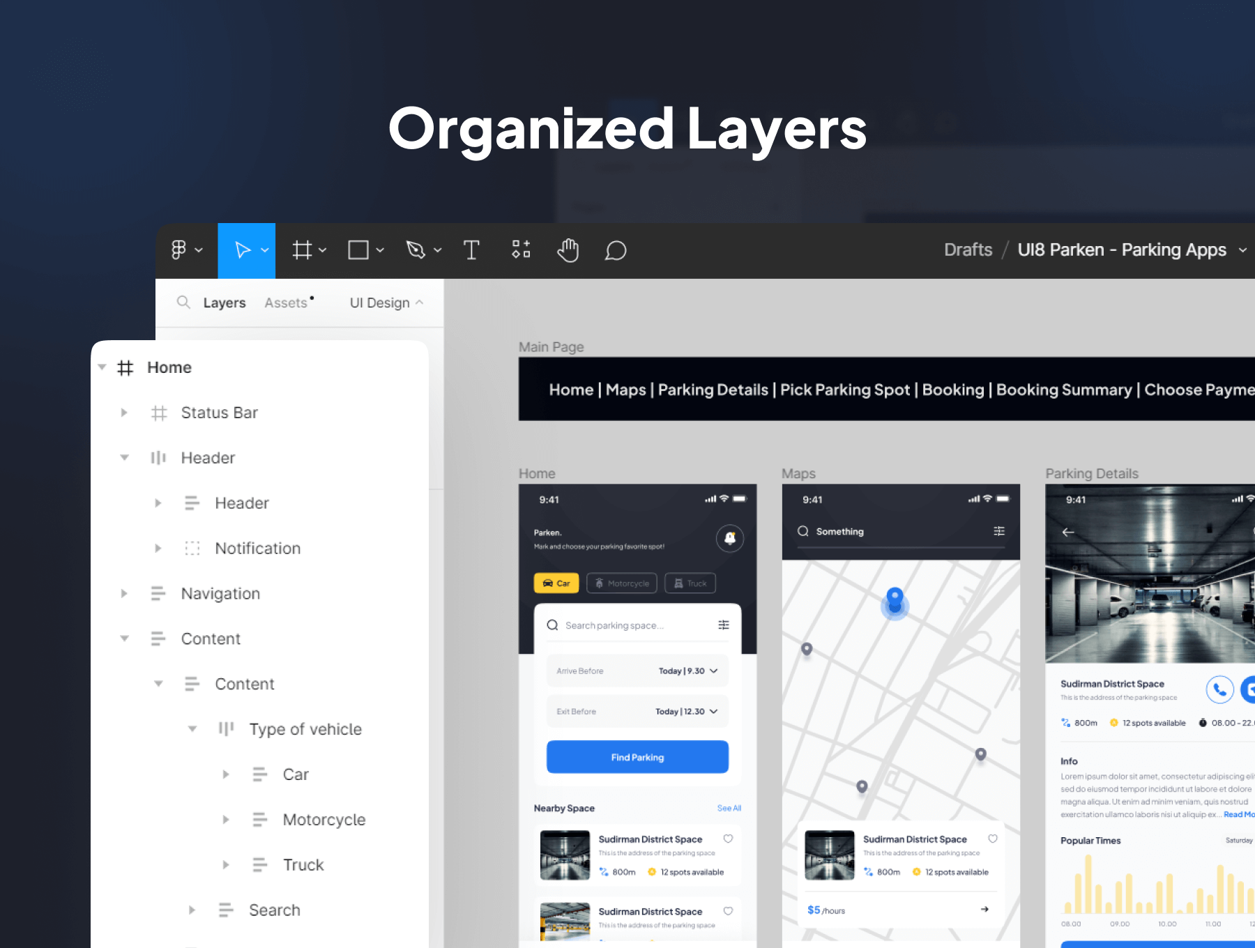 40个蓝色风格沉稳的停车APP UI Kit界面素材包