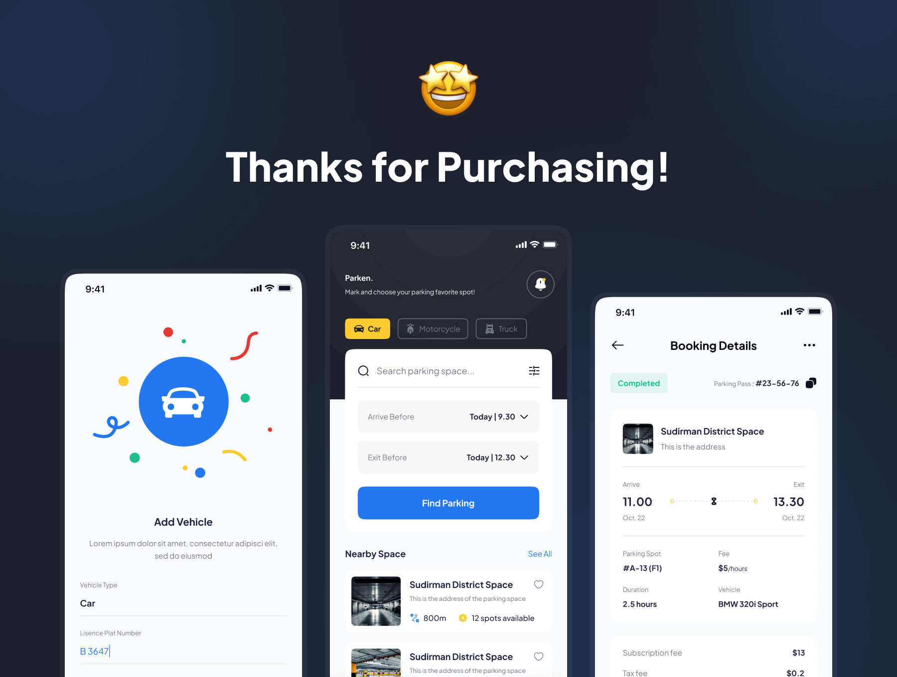 40个蓝色风格沉稳的停车APP UI Kit界面素材包