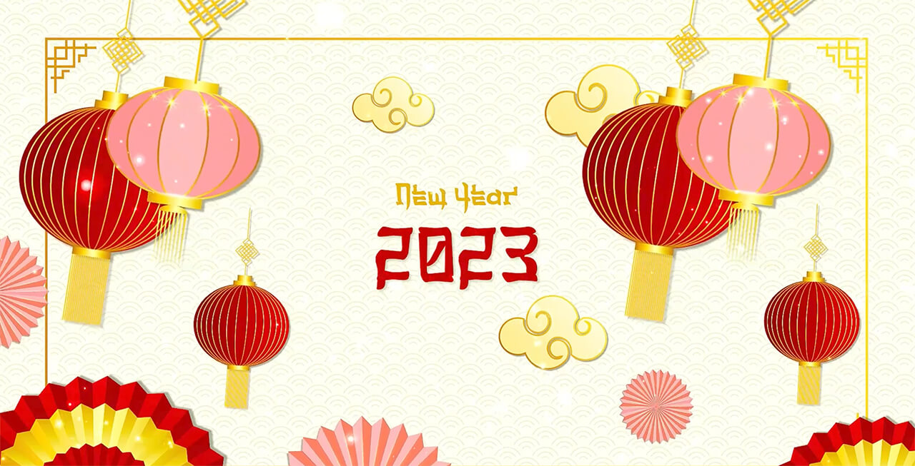 中国元素灯笼折纸祥云2023新年快乐片头Chinese New Year Slideshow
