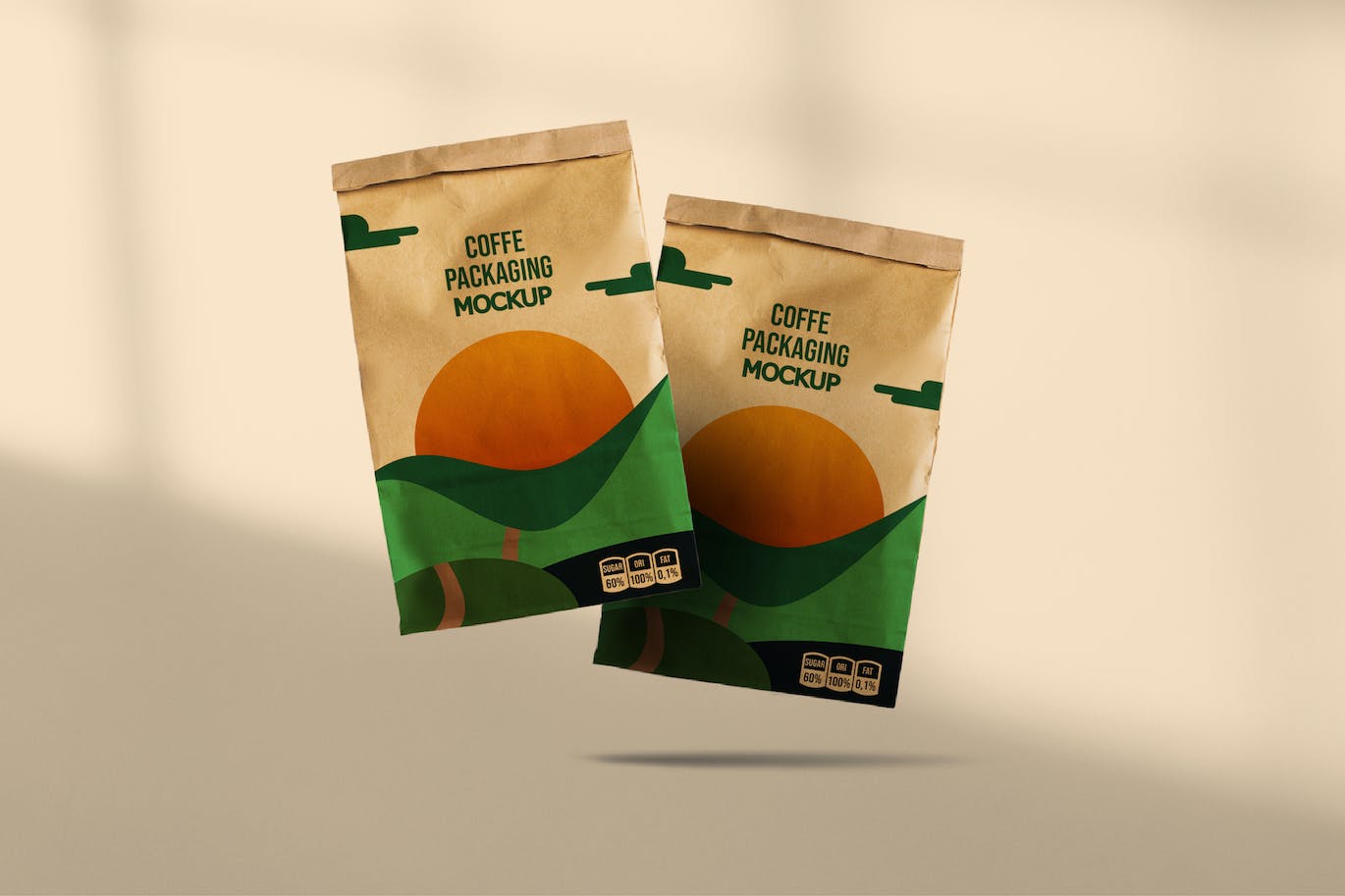 逼真的纸袋咖啡包装设计VI样机PSD素材