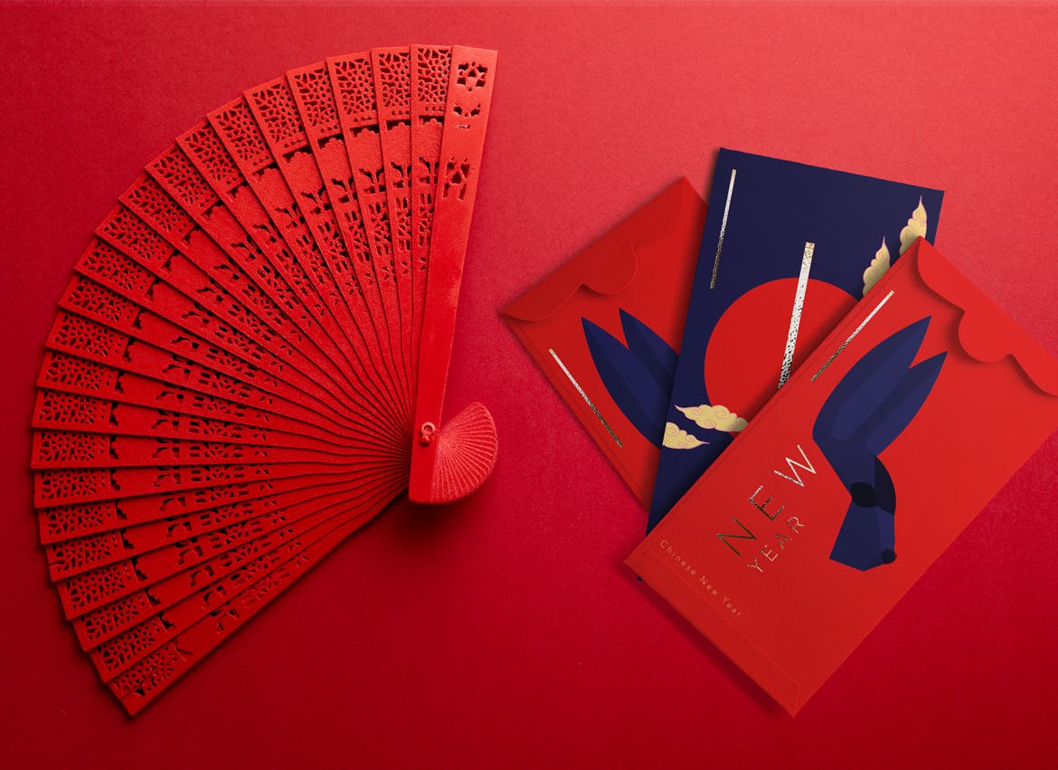 2023年高端中国风新年春节信封VI样机PSD素材包