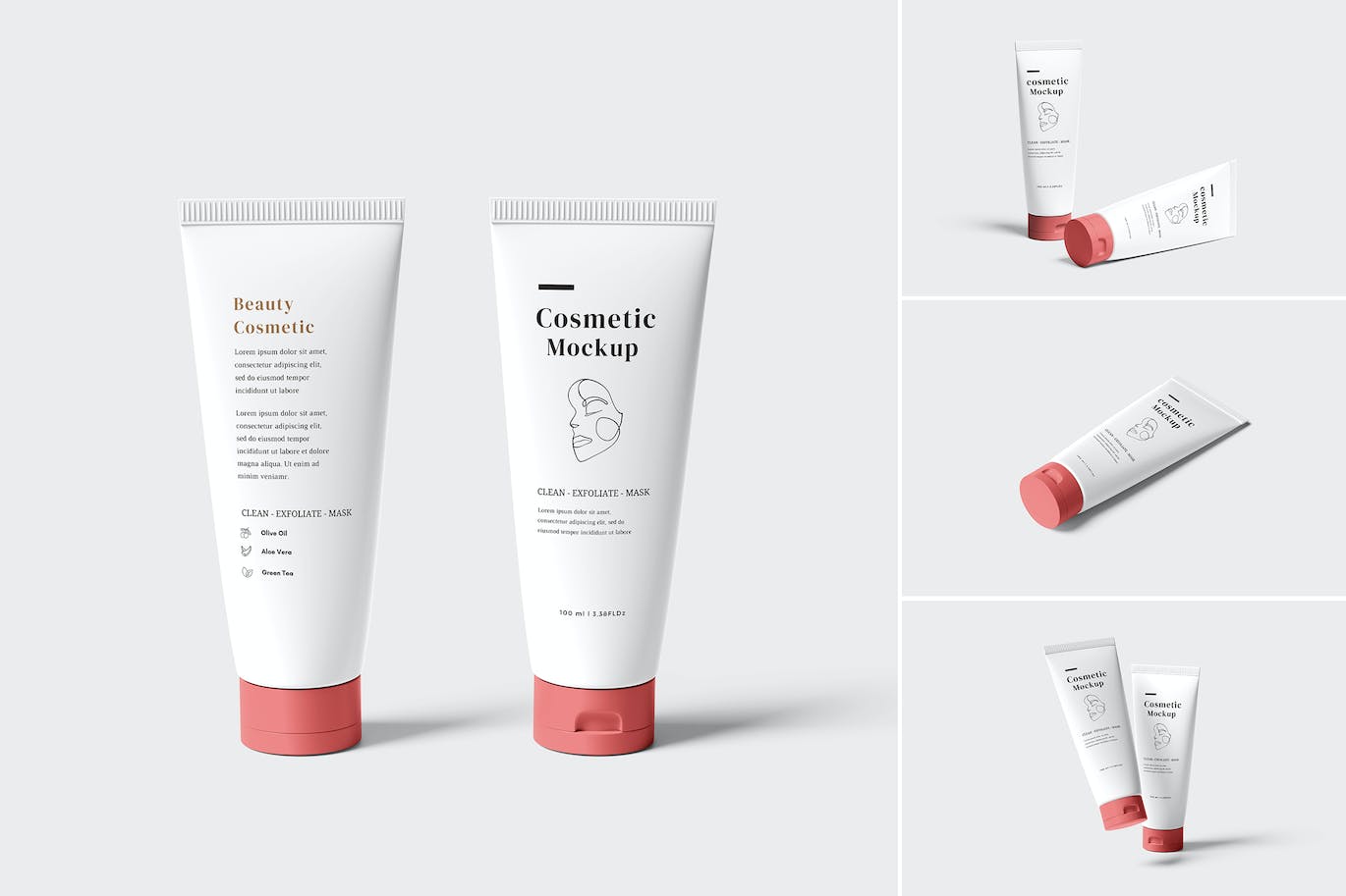 一套简洁干净的化妆品包装设计VI样机PSD素材