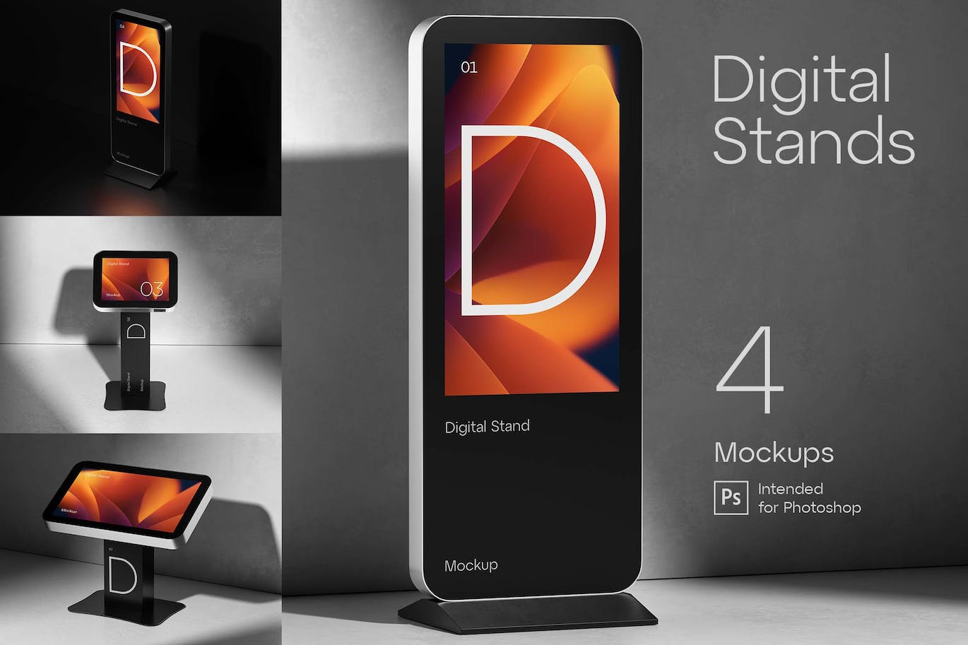 4个数字展台广告机VI设计PSD样机素材包