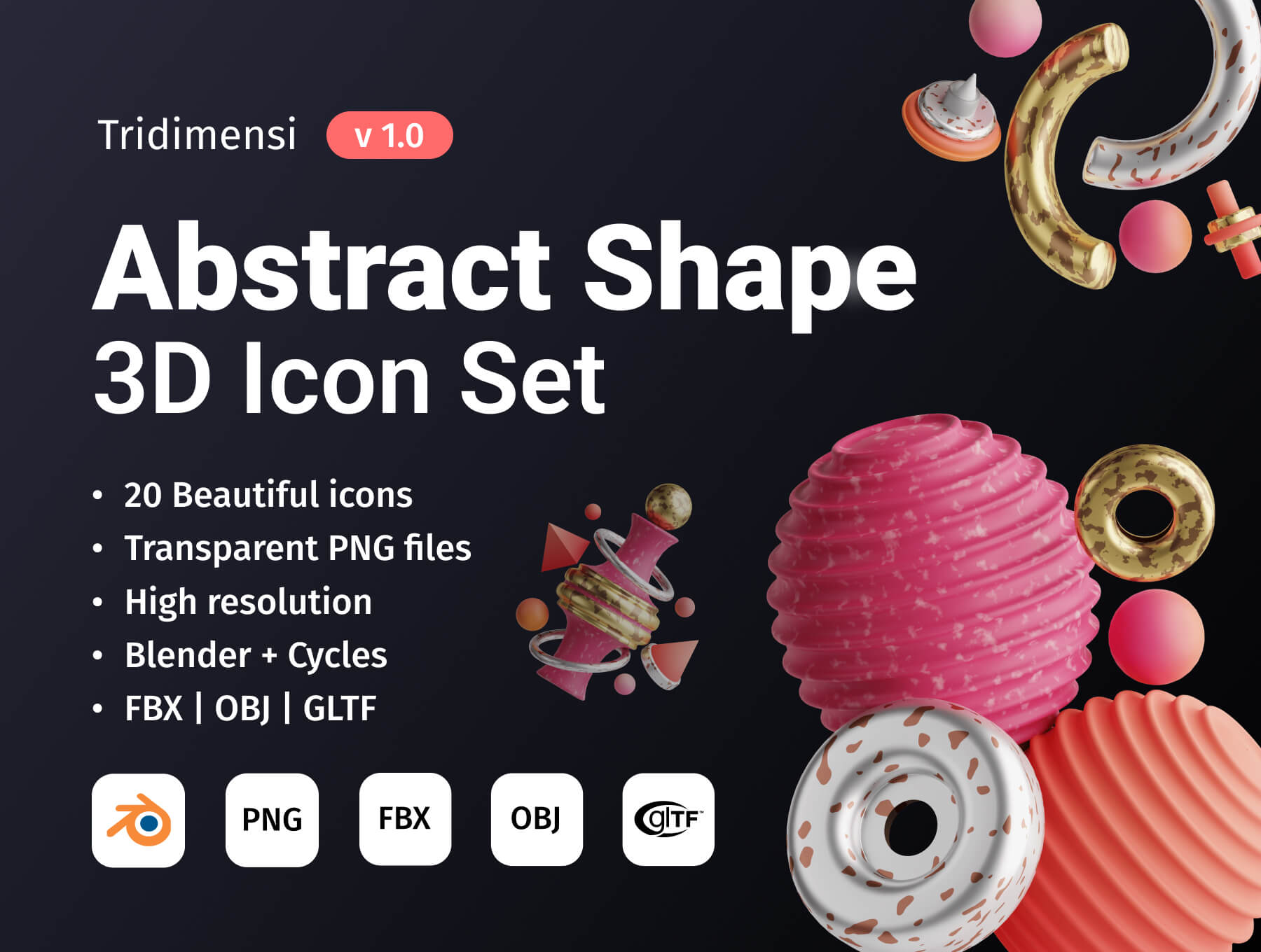 20个漂亮抽象的3D图形元素素材包