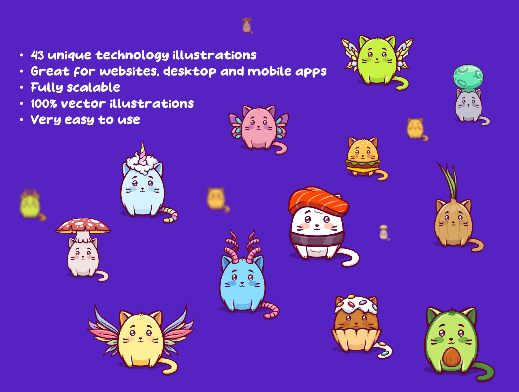 43个可爱高品质的猫咪主题插图素材