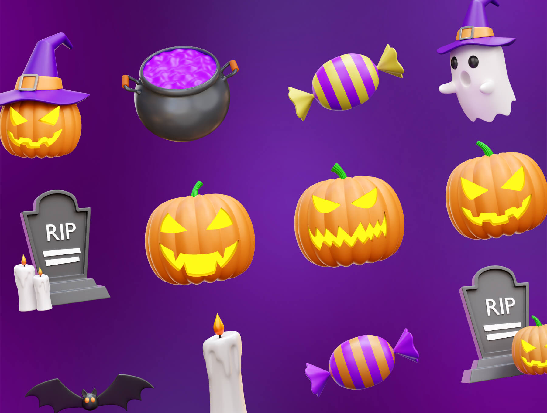 25个万圣节主题3D插图图标素材