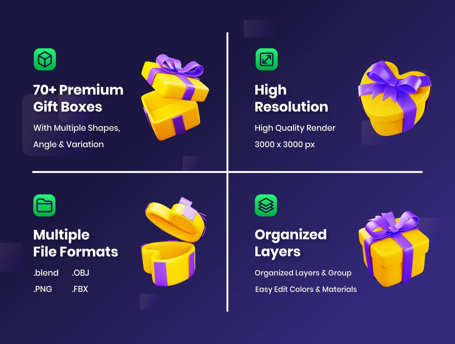70个设计高端的3D礼盒图标素材包