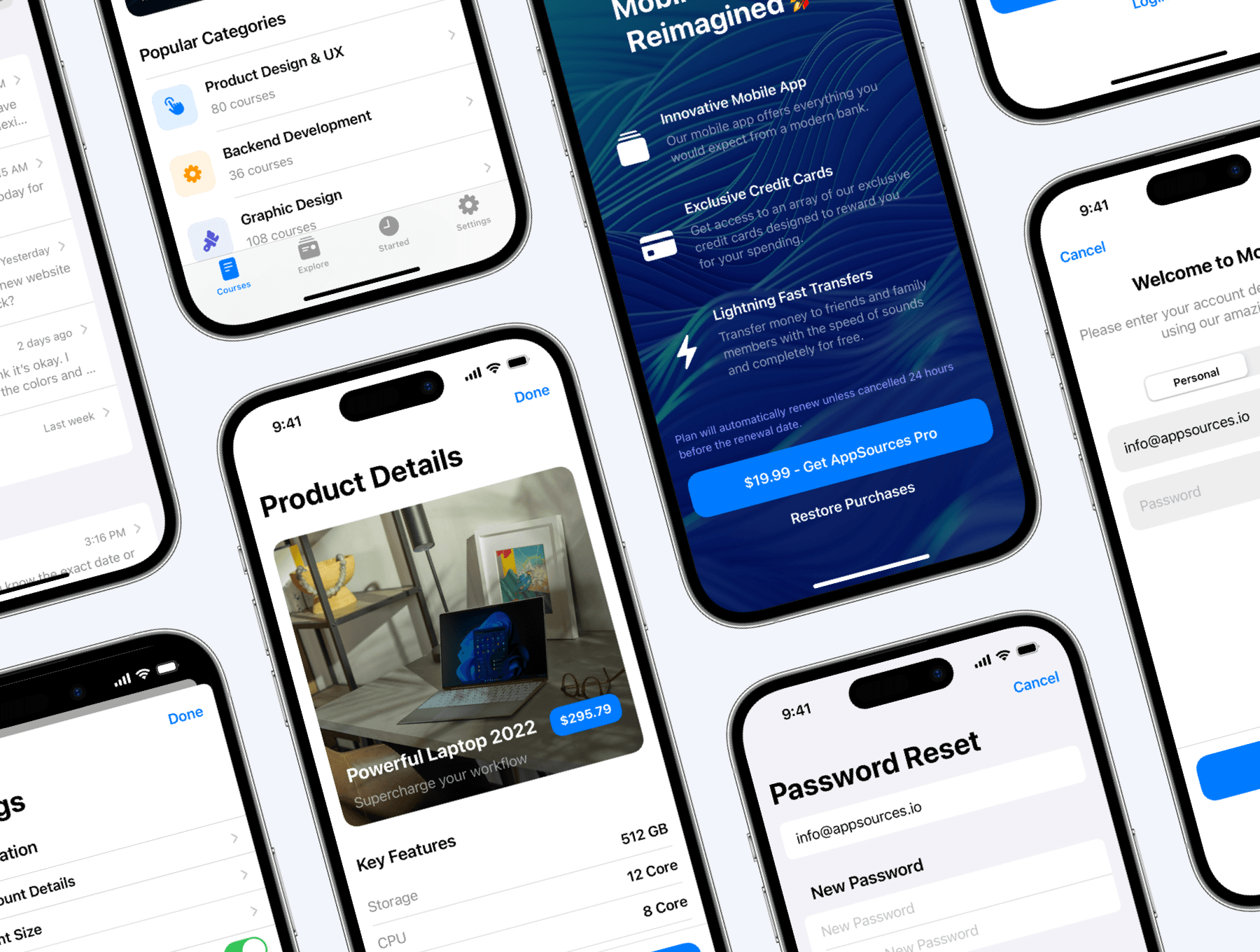 一套蓝色清爽万能的APP UI Kit界面素材包