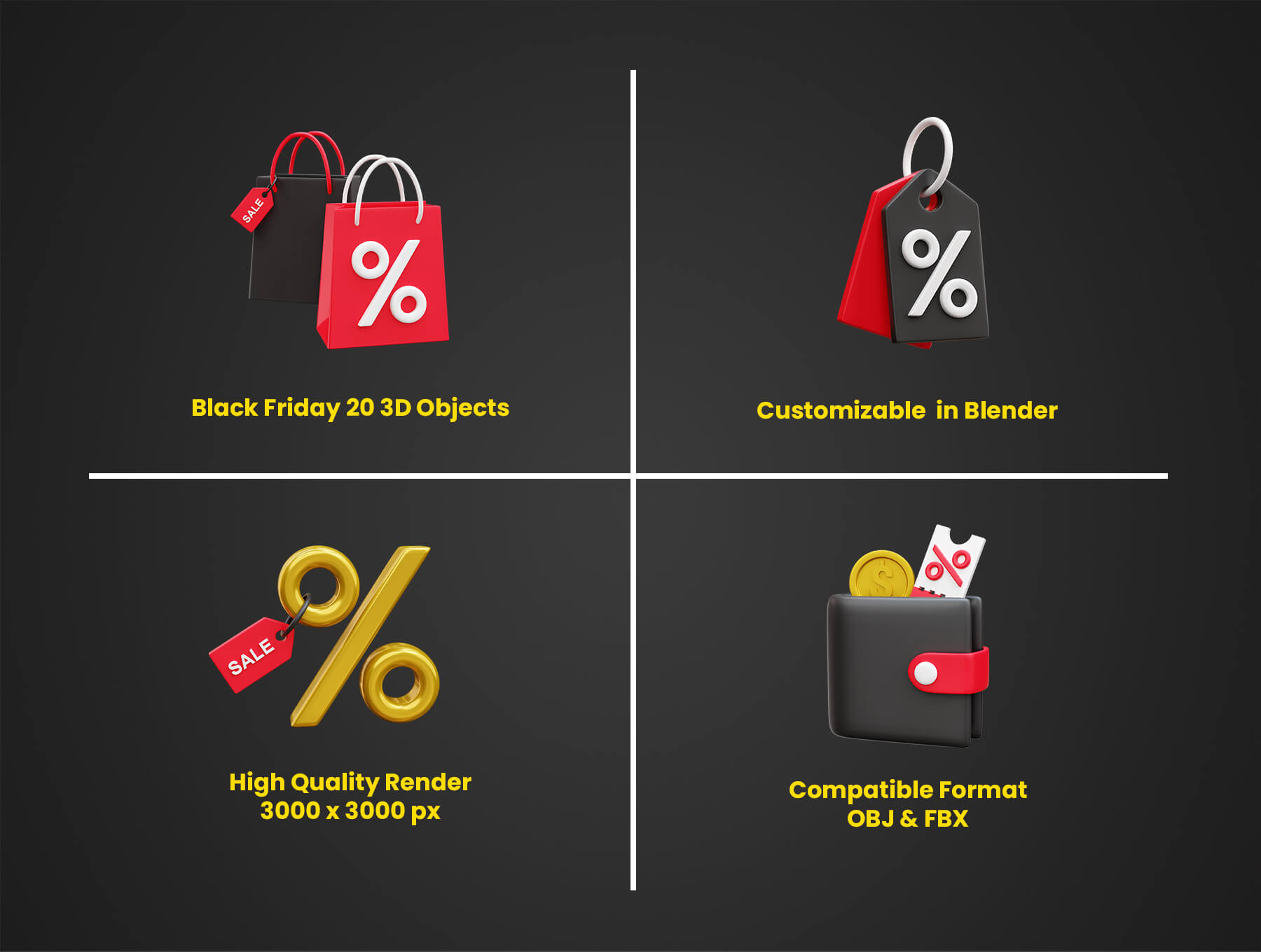 35个黑五主题金黑色3D图标素材包