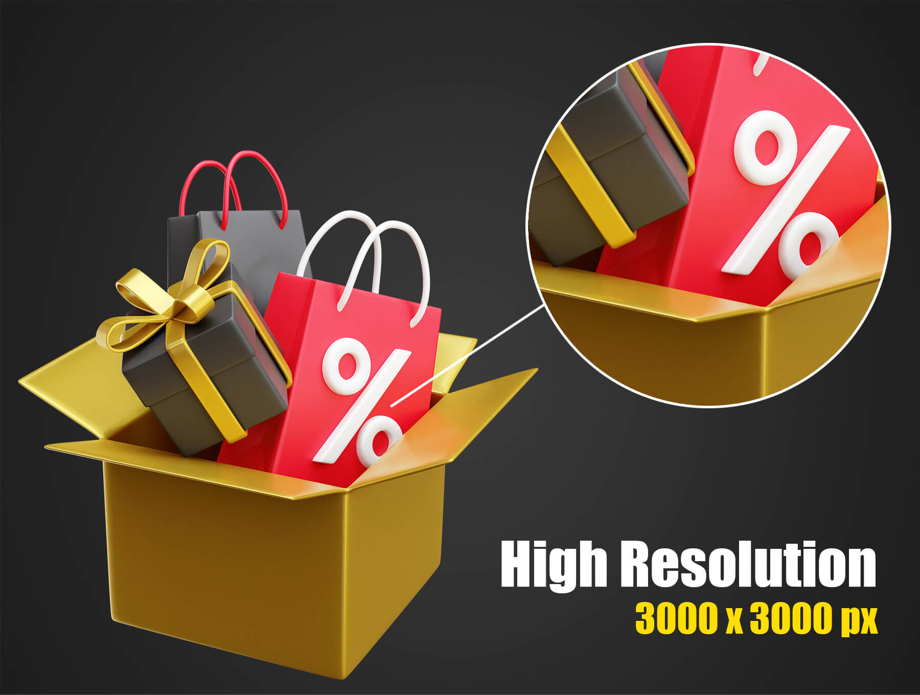 35个黑五主题金黑色3D图标素材包