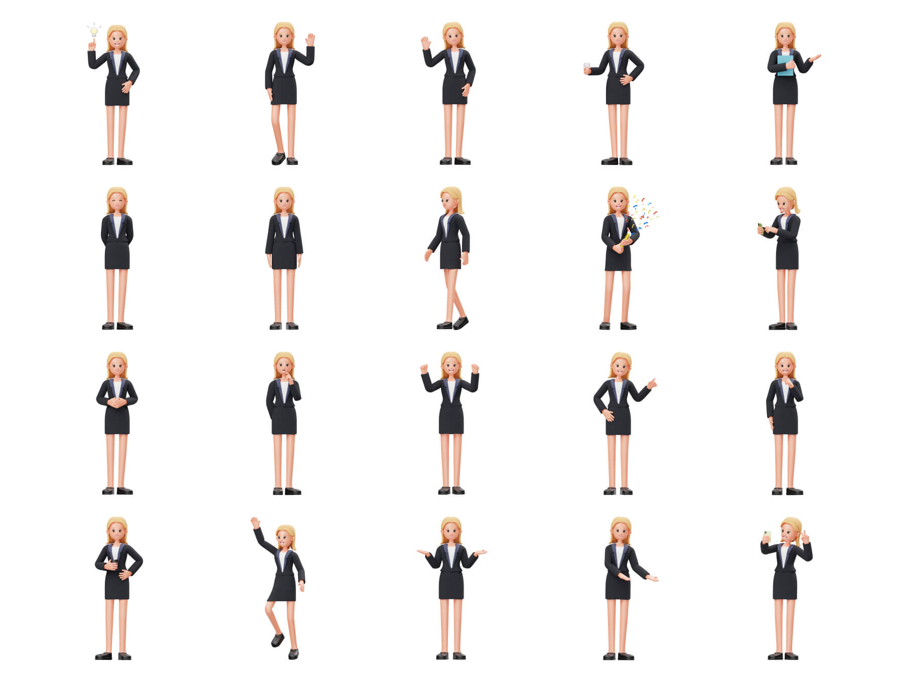 20个现成的女商人3D角色素材