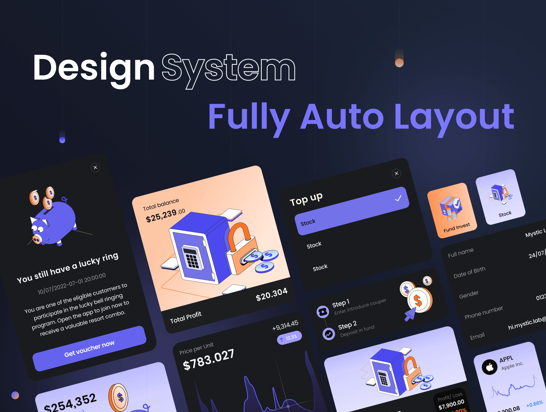 100个深紫色金融交易主题APP UI Kit界面素材包