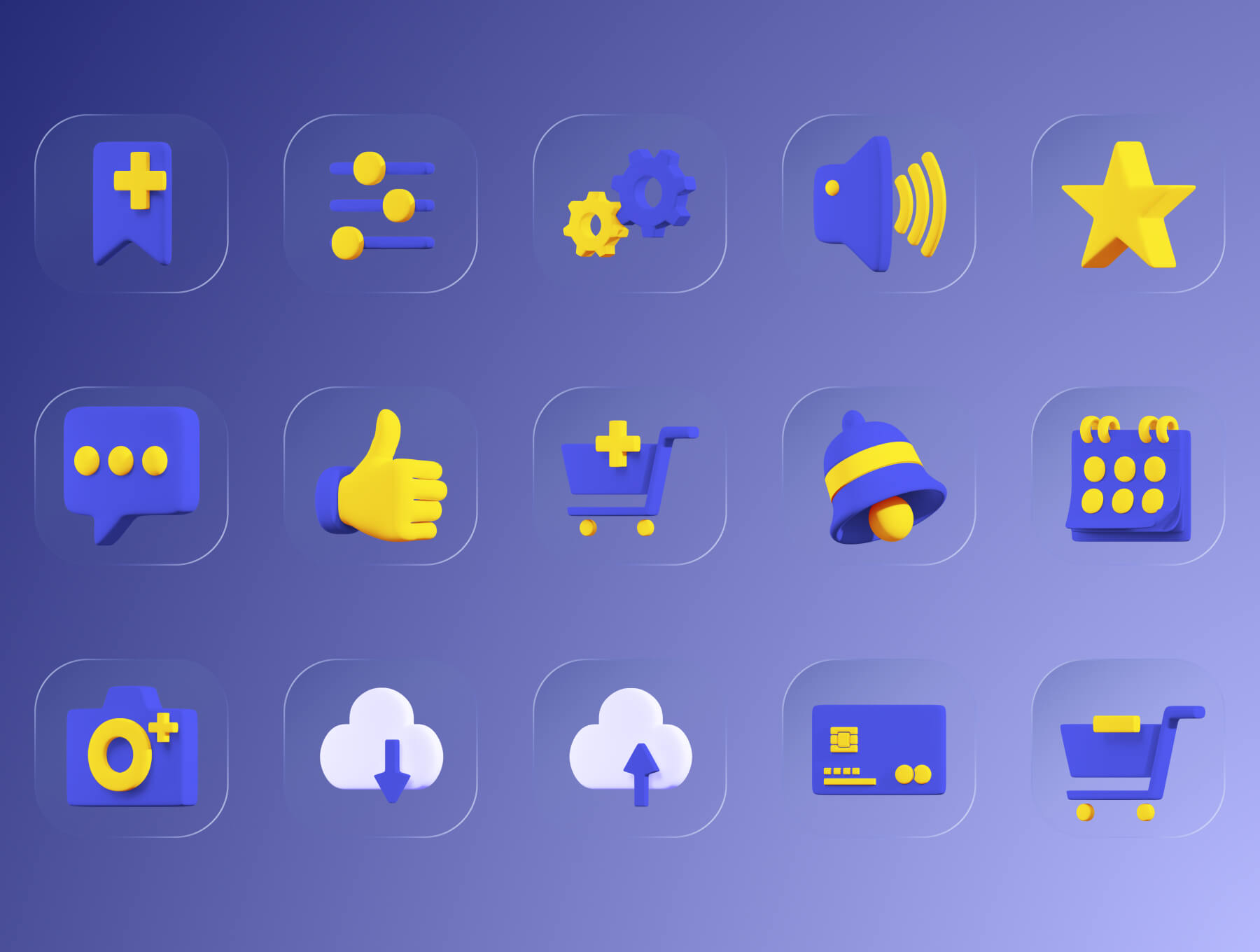 30个蓝黄搭配百搭主题的3D图标素材