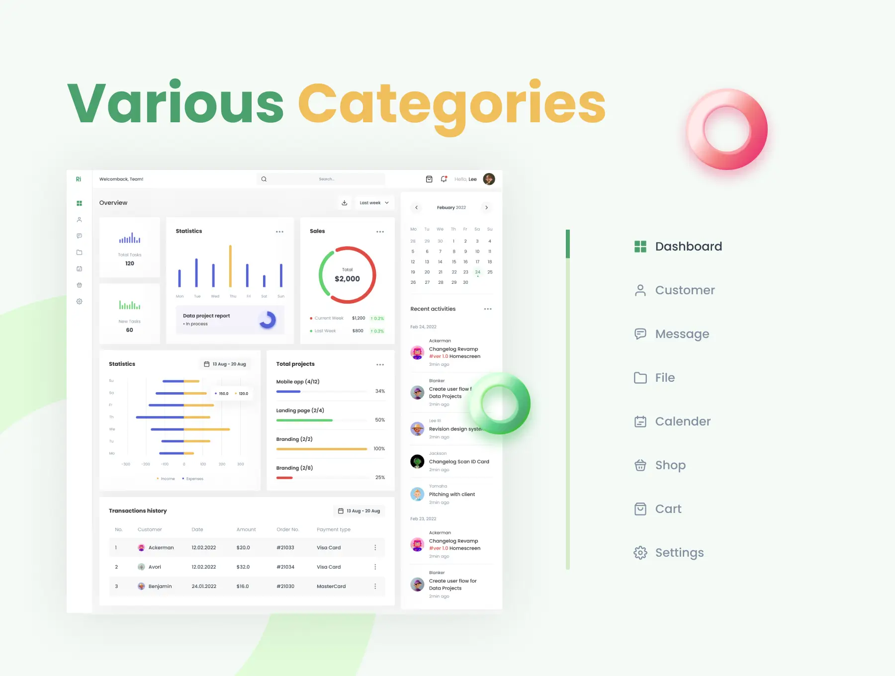 52个绿色用途广泛的后台管理UI界面素材包