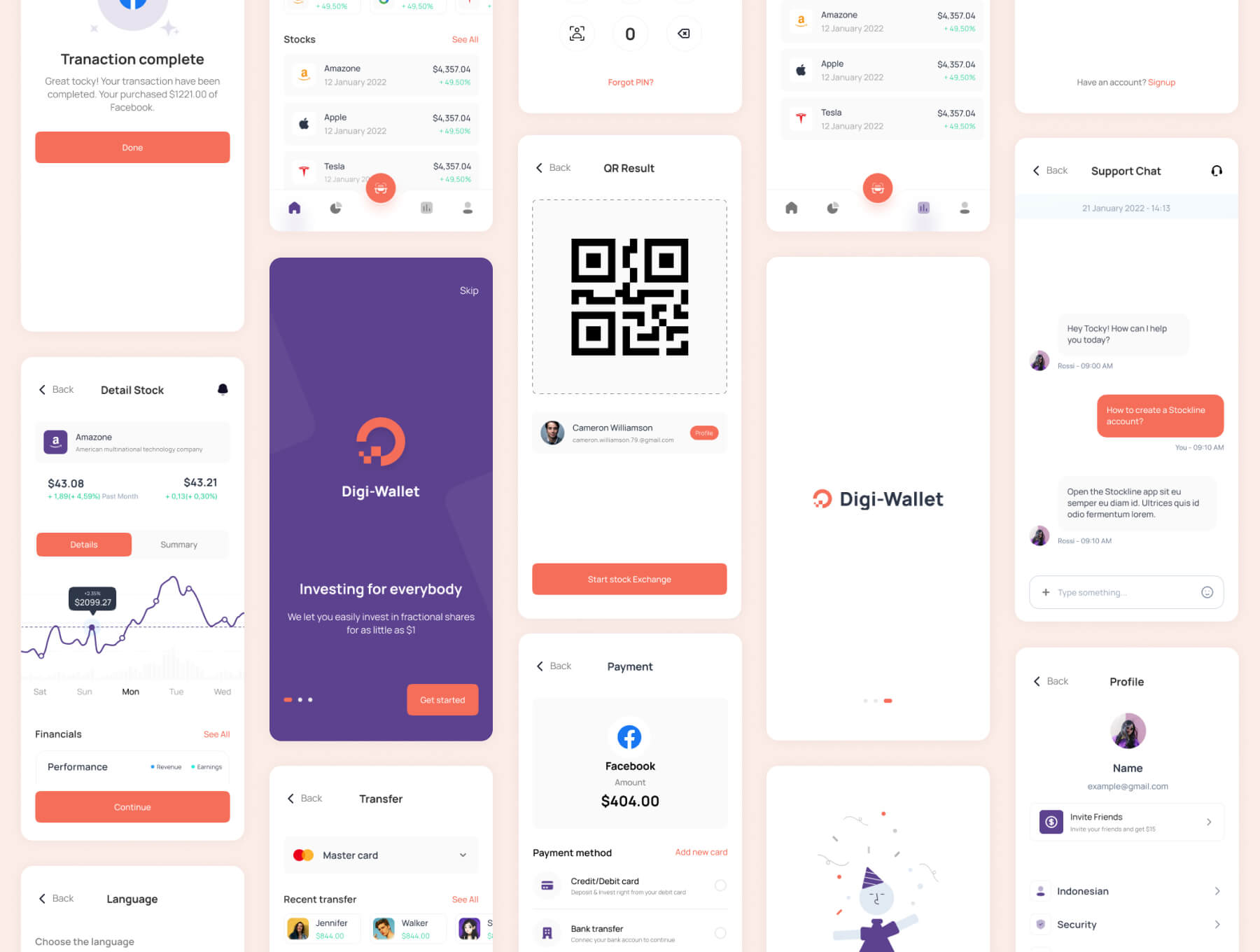 50个红紫色股票金融主题APP UI Kit界面素材包