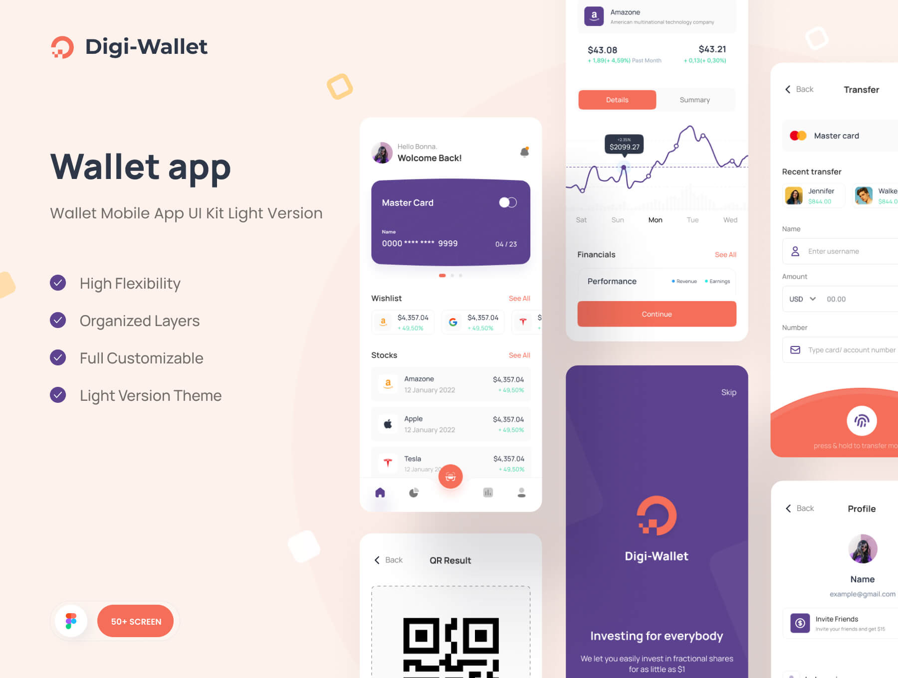 50个红紫色股票金融主题APP UI Kit界面素材包
