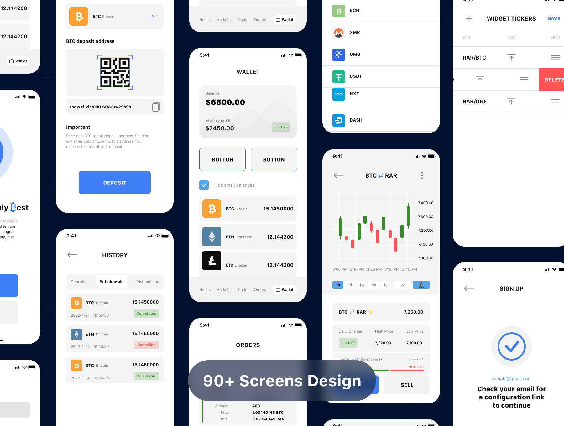 90个高品质的蓝色货币钱包APP UI界面素材包