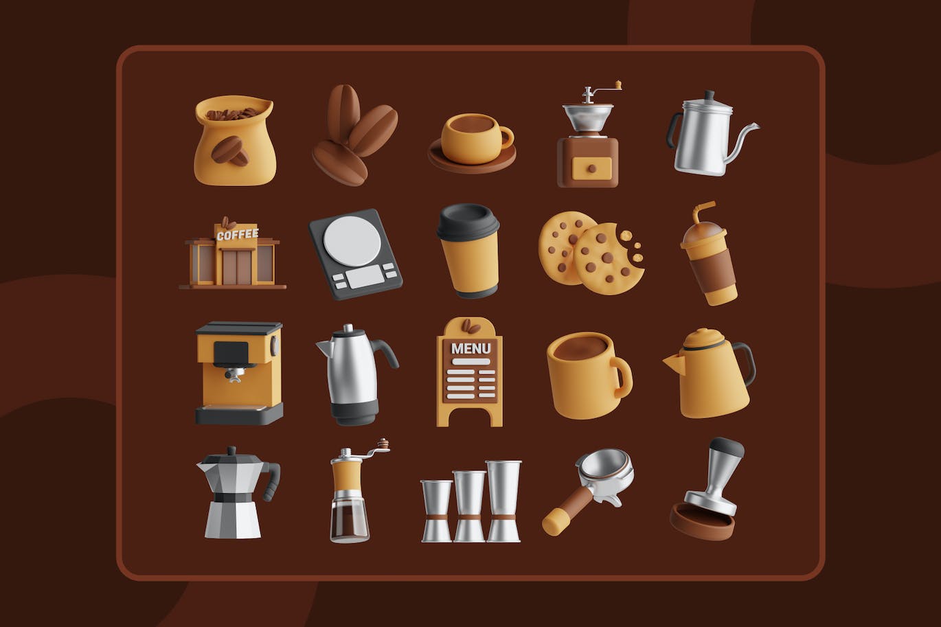 一套咖啡店主题3D图标模型素材包（Blender）