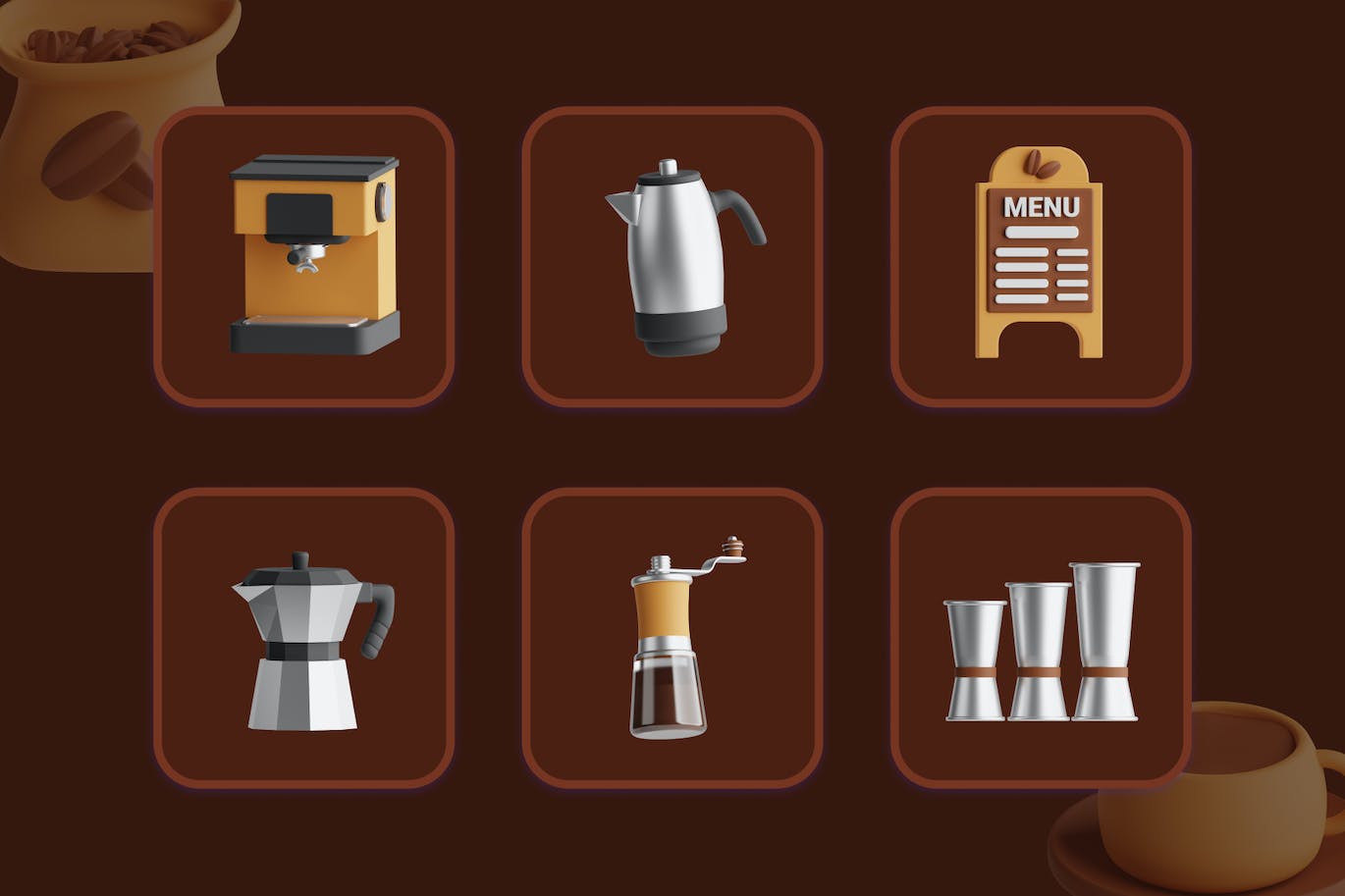一套咖啡店主题3D图标模型素材包（Blender）