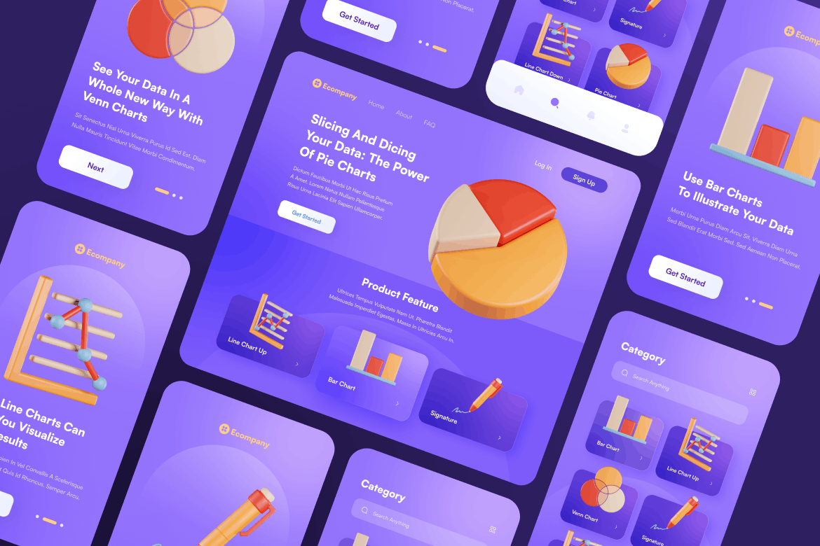 业务数据分析3D图标素材(Blend)