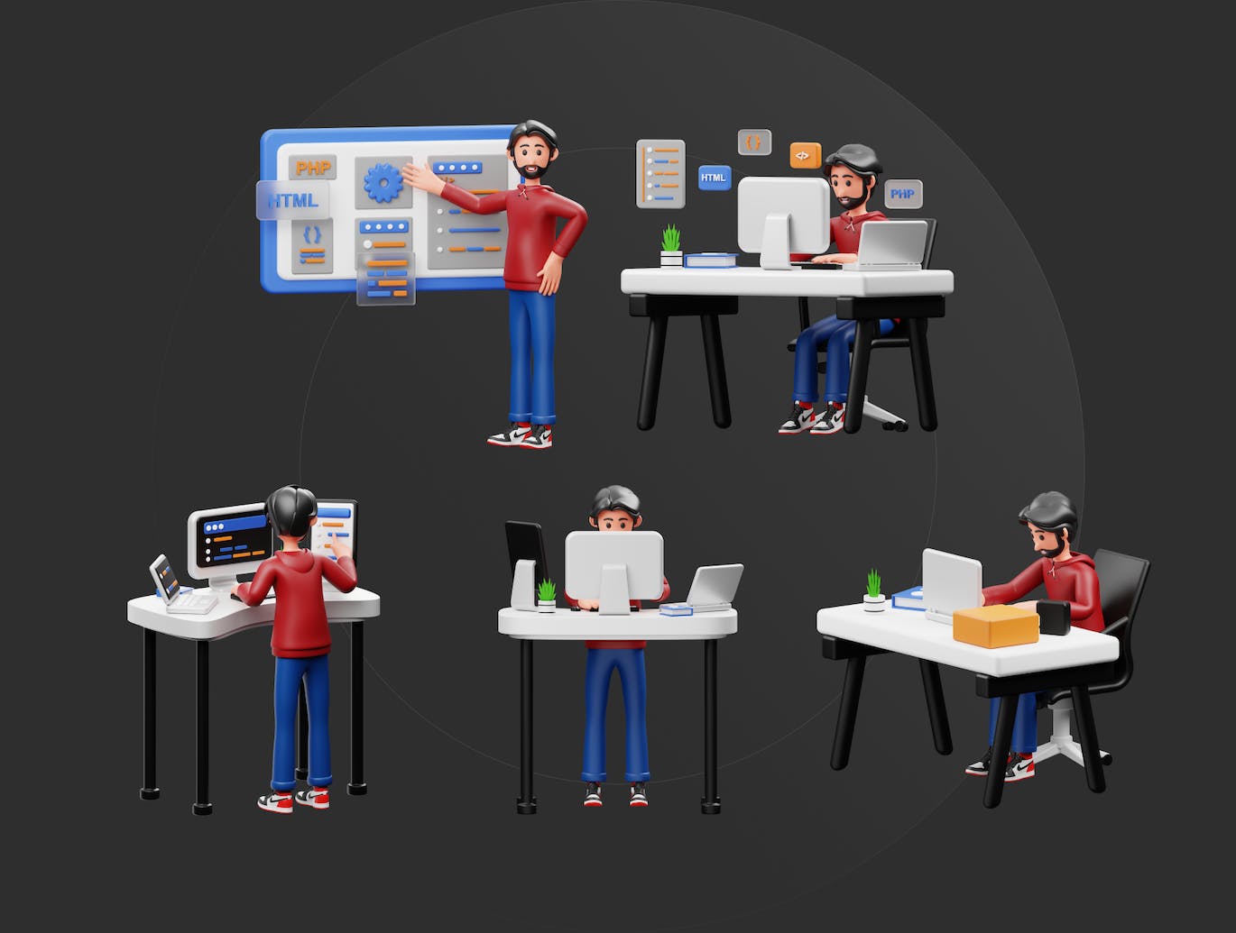 10个开发者3D角色插画素材包（PNG,Blend,OBJ,FBX）