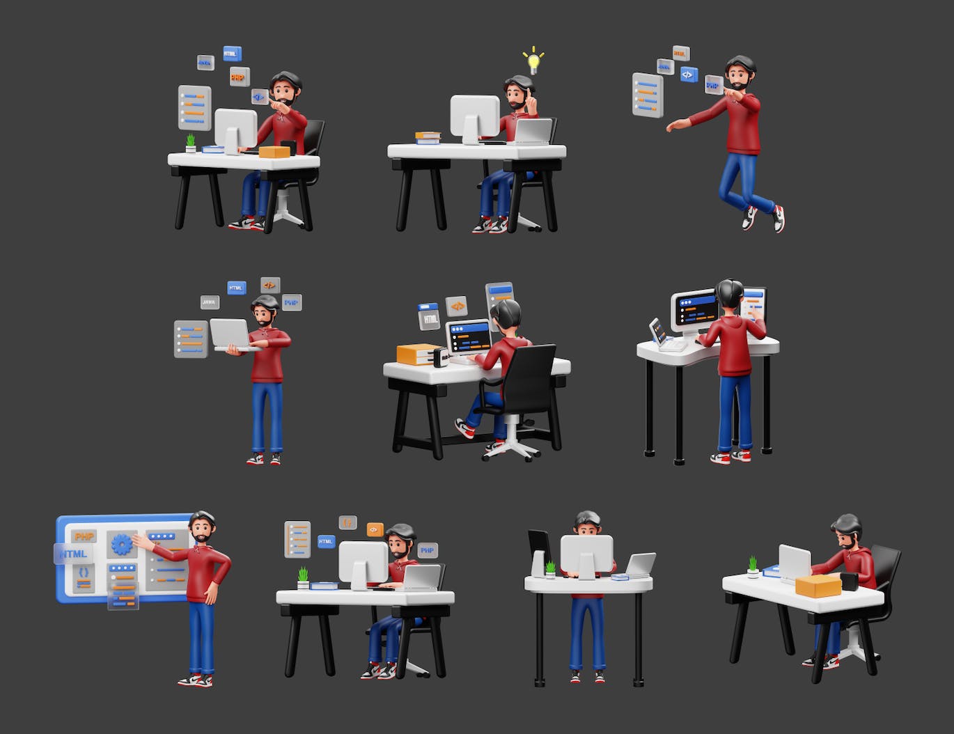 10个开发者3D角色插画素材包（PNG,Blend,OBJ,FBX）