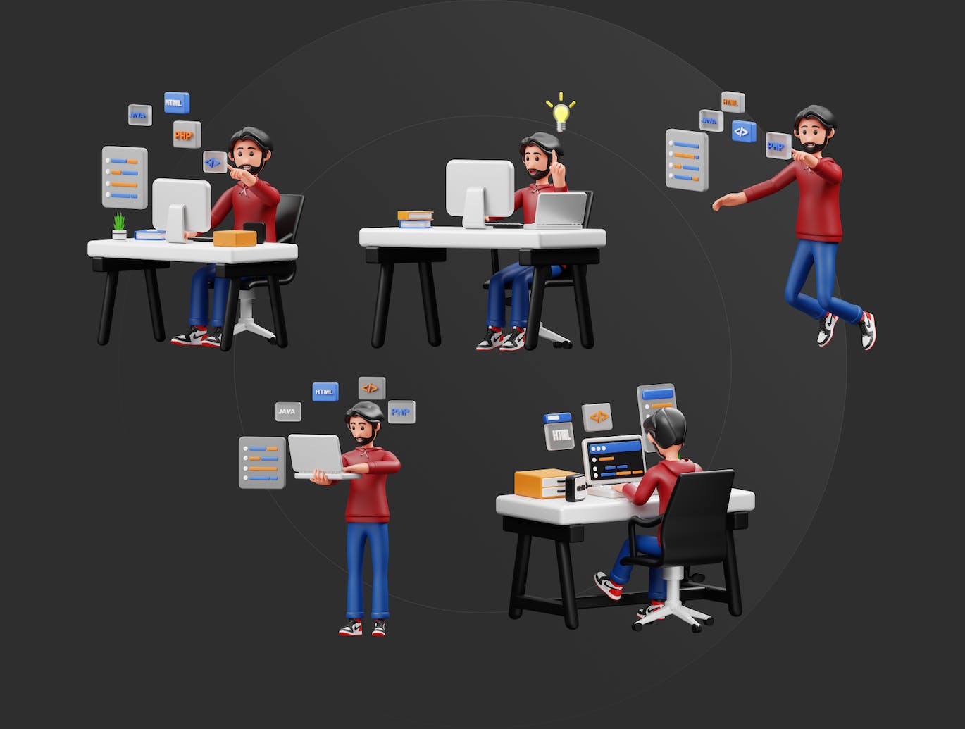 10个开发者3D角色插画素材包（PNG,Blend,OBJ,FBX）