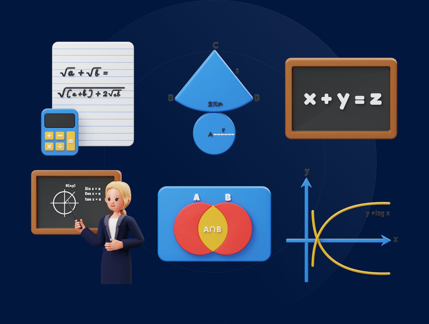 15个数学数字运算主题3D图标素材（Blender）