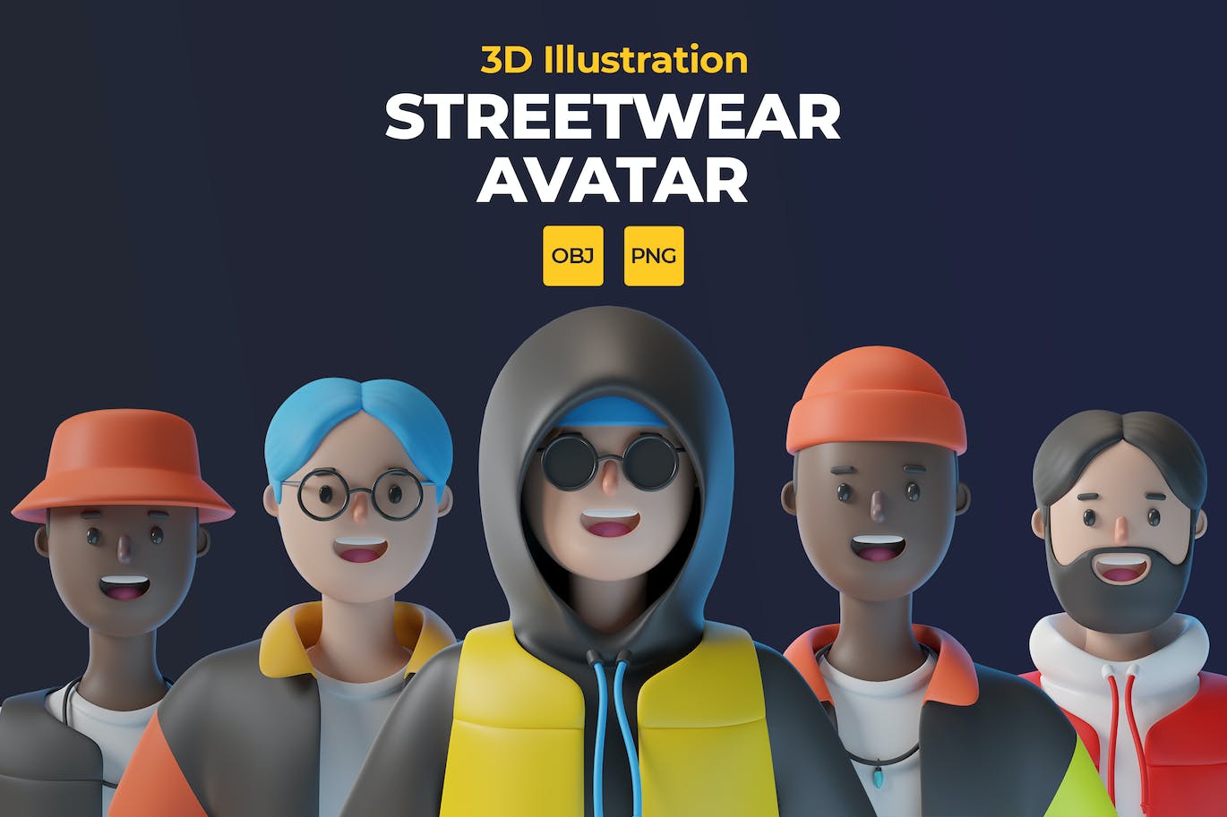 街头嘻哈风服装虚拟卡通形象PSD素材