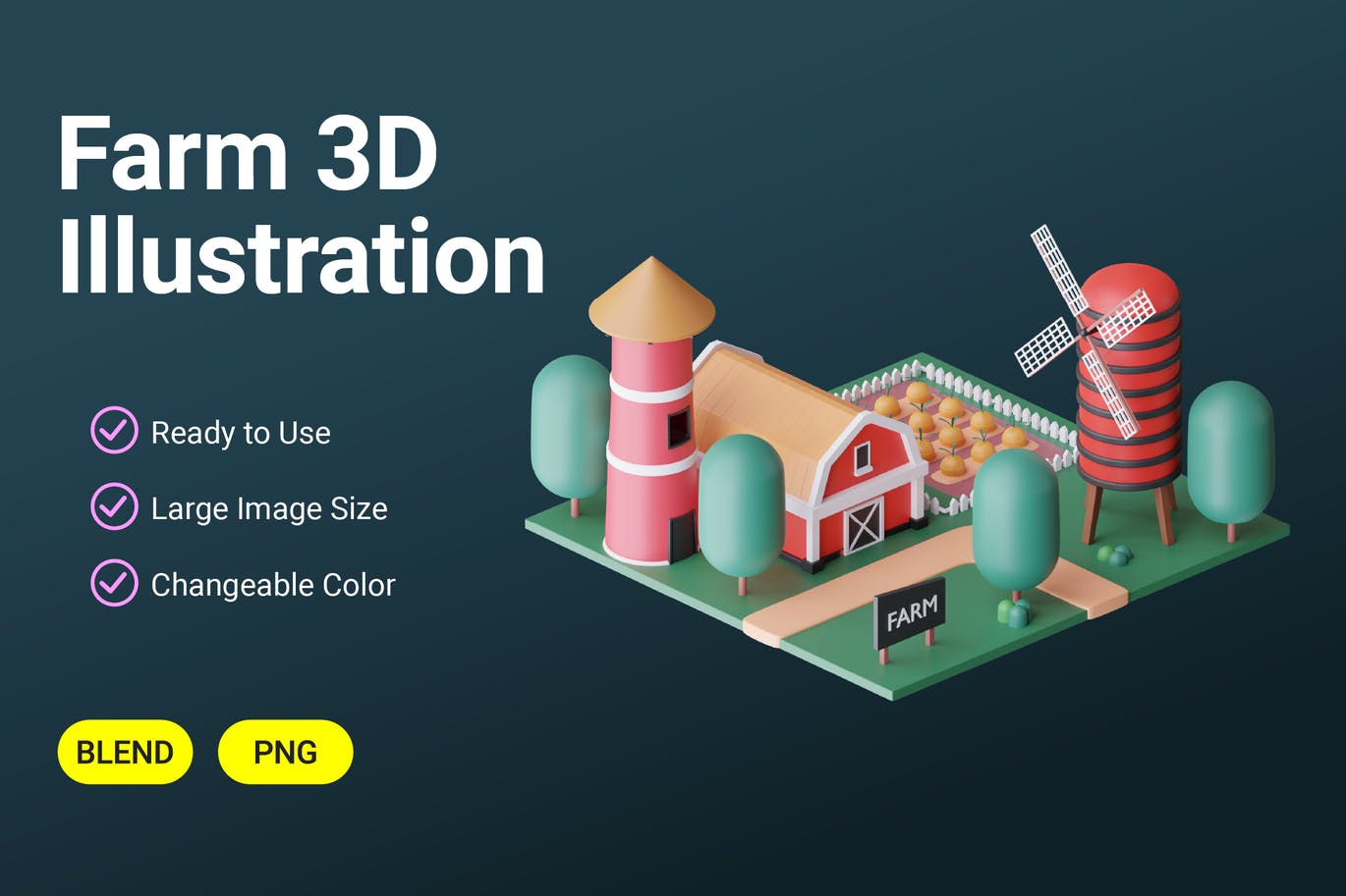 可爱农场风车3D插图模型素材（Blend）