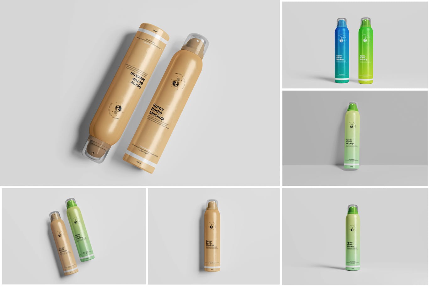 化妆品喷雾瓶包装设计VI样机PSD素材包