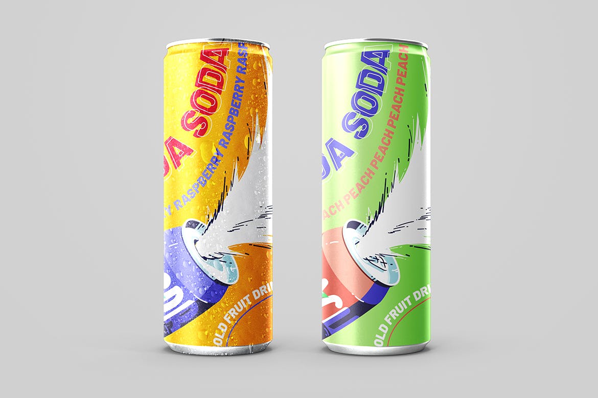 饮料汽水罐包装设计PSD样机素材